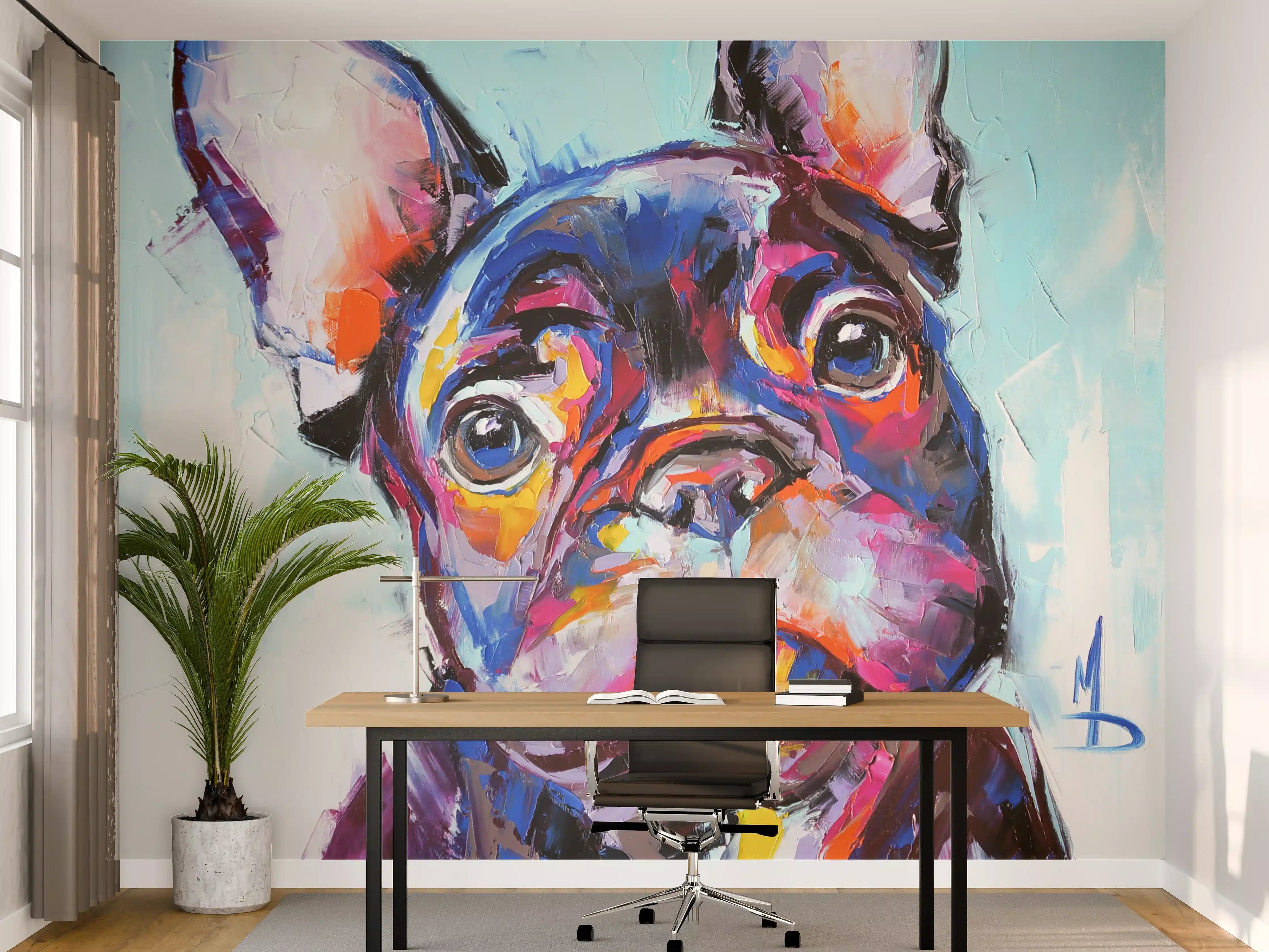 Büro Wandgestaltung - Lebendige bunte Hundeportrait