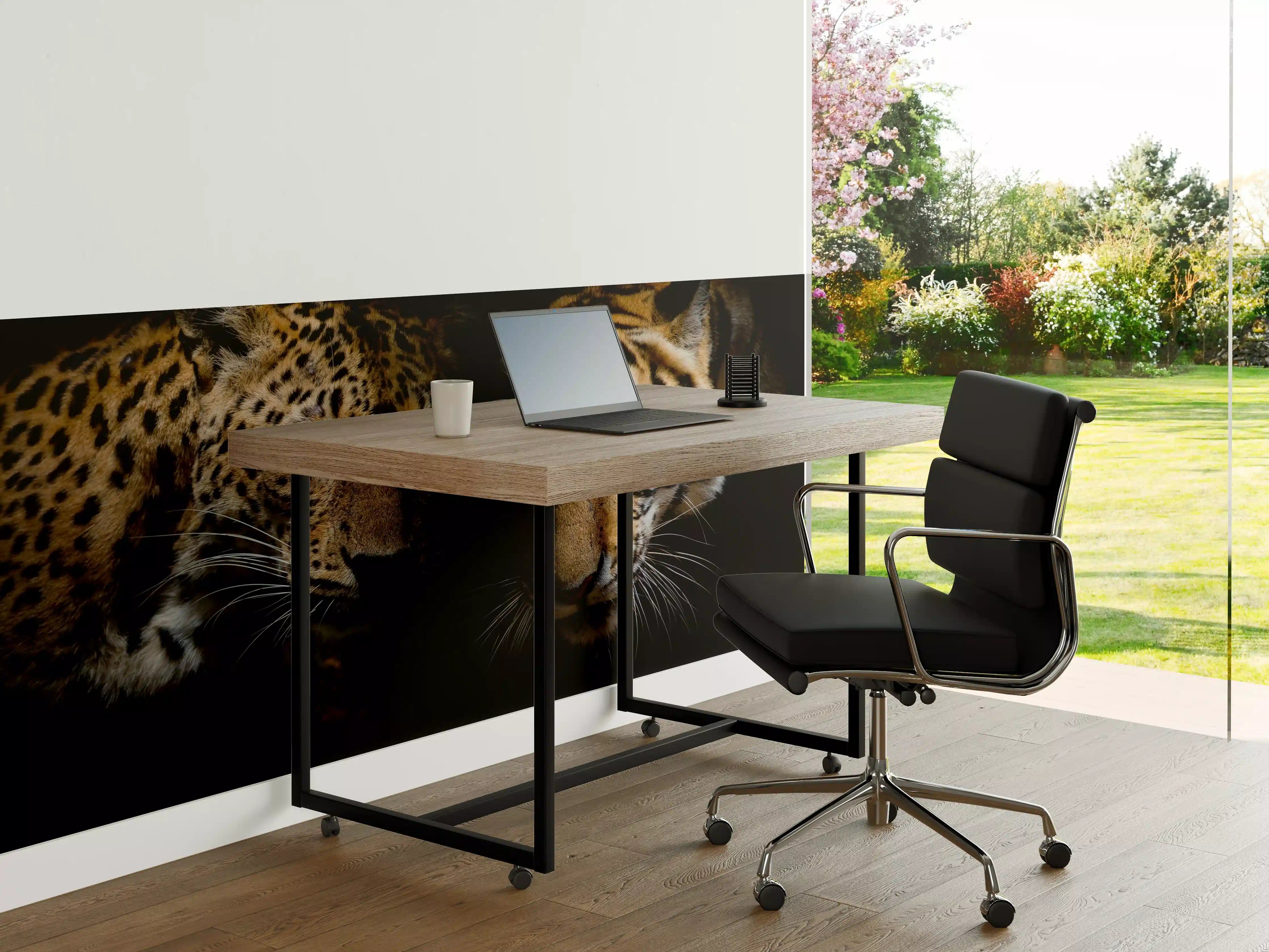 Büro Wandgestaltung - Leopard und Tiger isoliert auf schwarzen Hintergrund