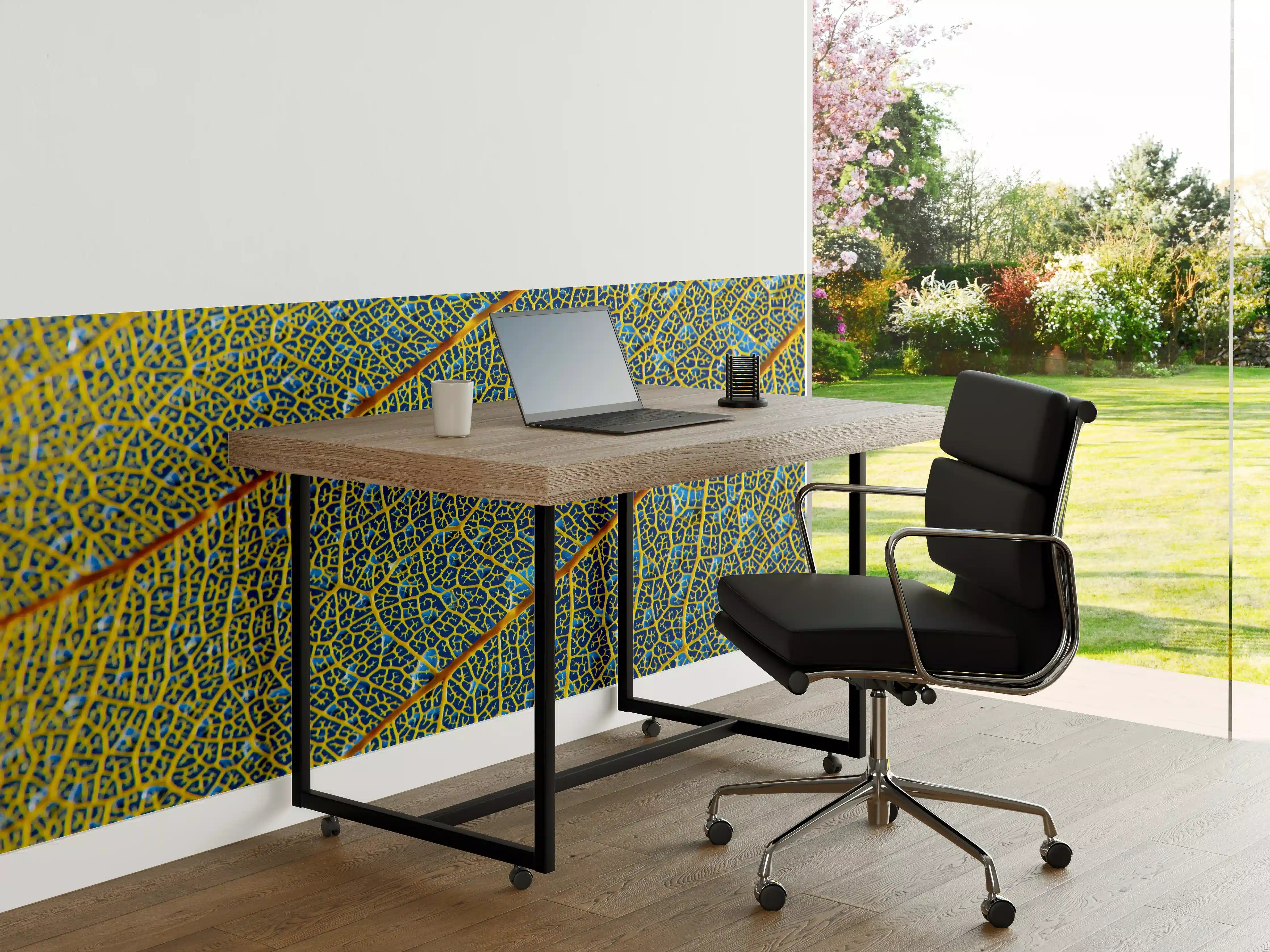Büro Wandgestaltung - Leuchtend Gelbes Blattadern Makro