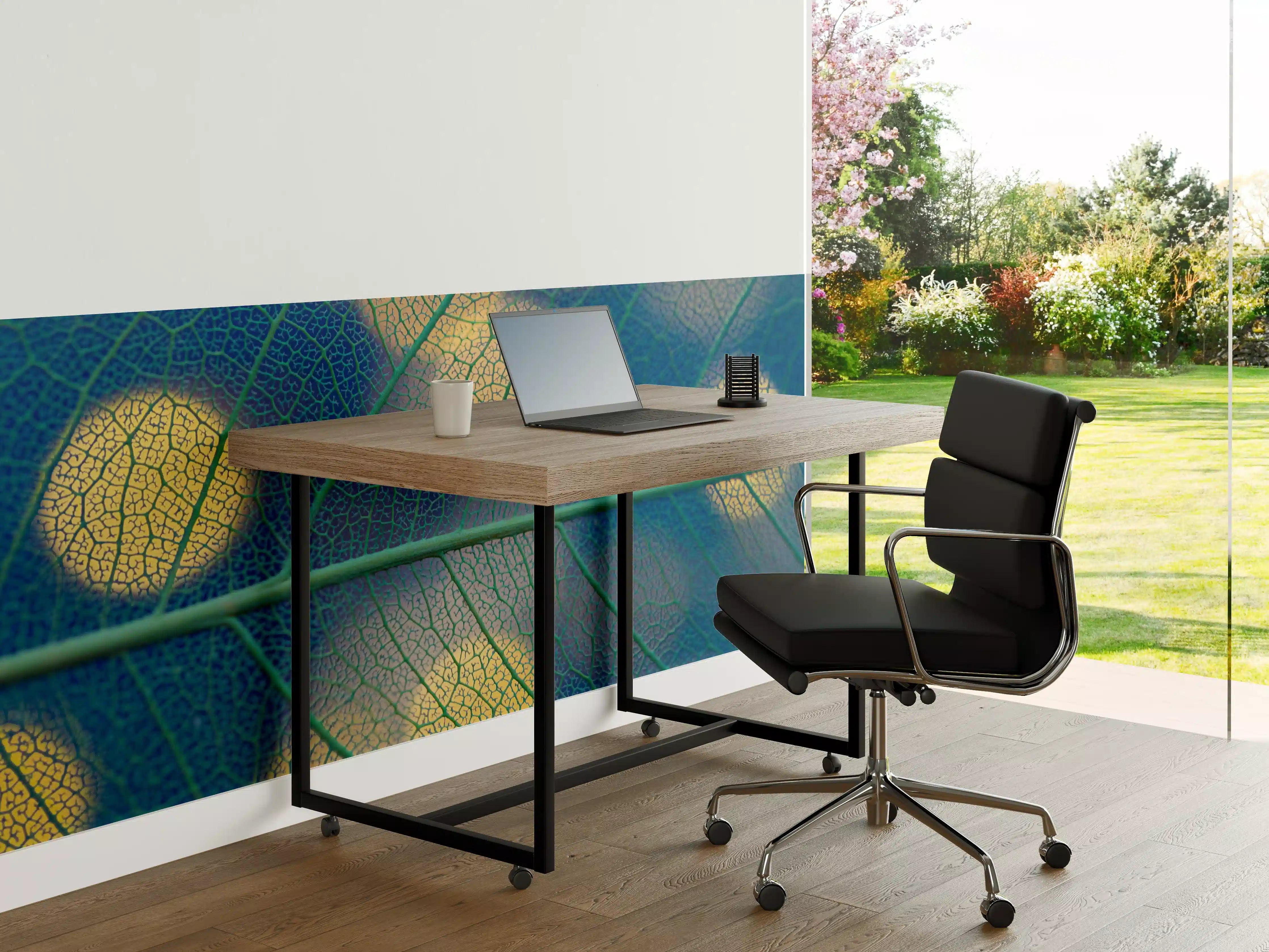 Büro Wandgestaltung - Leuchtende Blätter mit softem Bokeh-Effekt