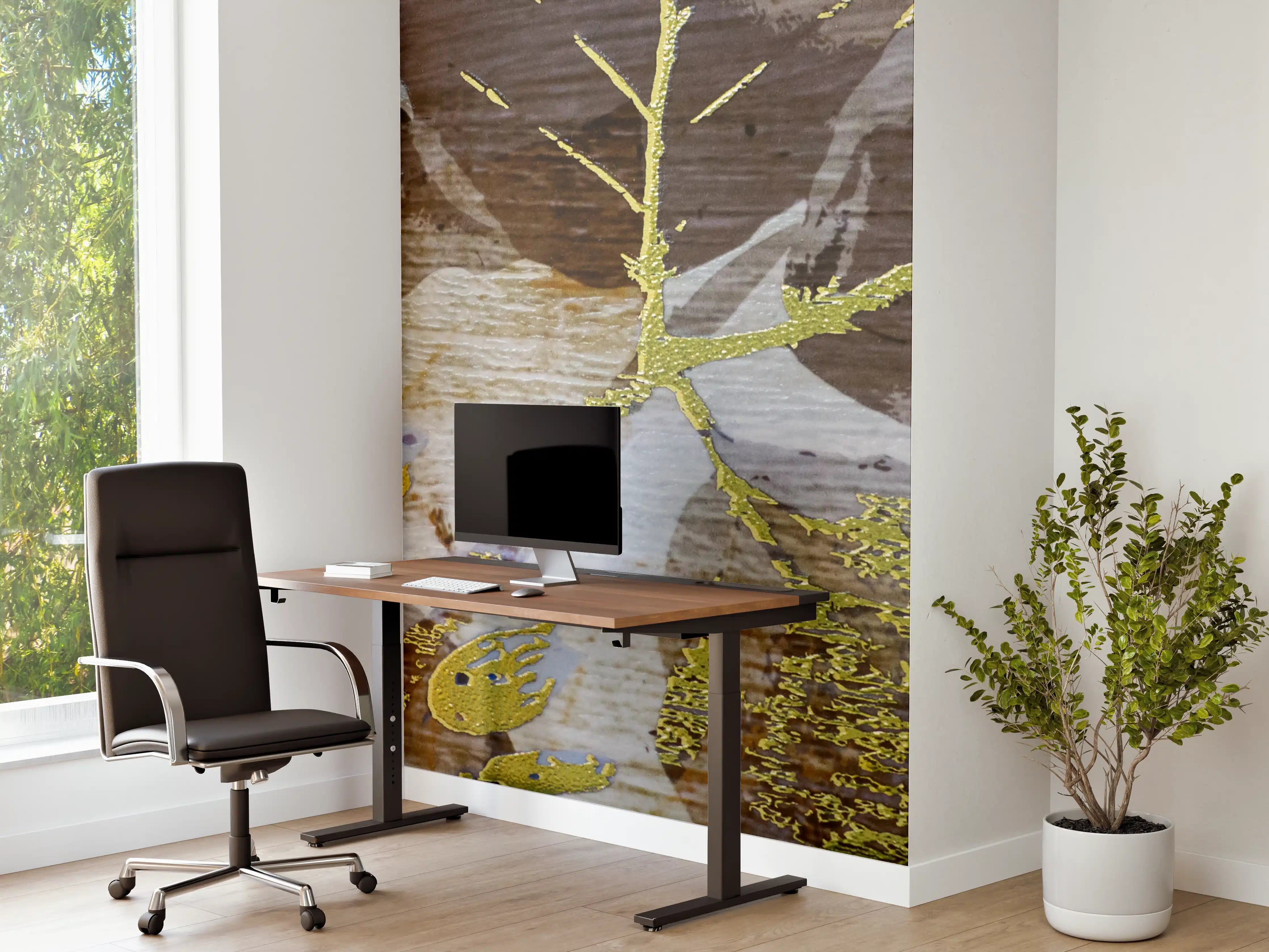 Büro Wandgestaltung - Leuchtende Blattmuster in goldener Tönung