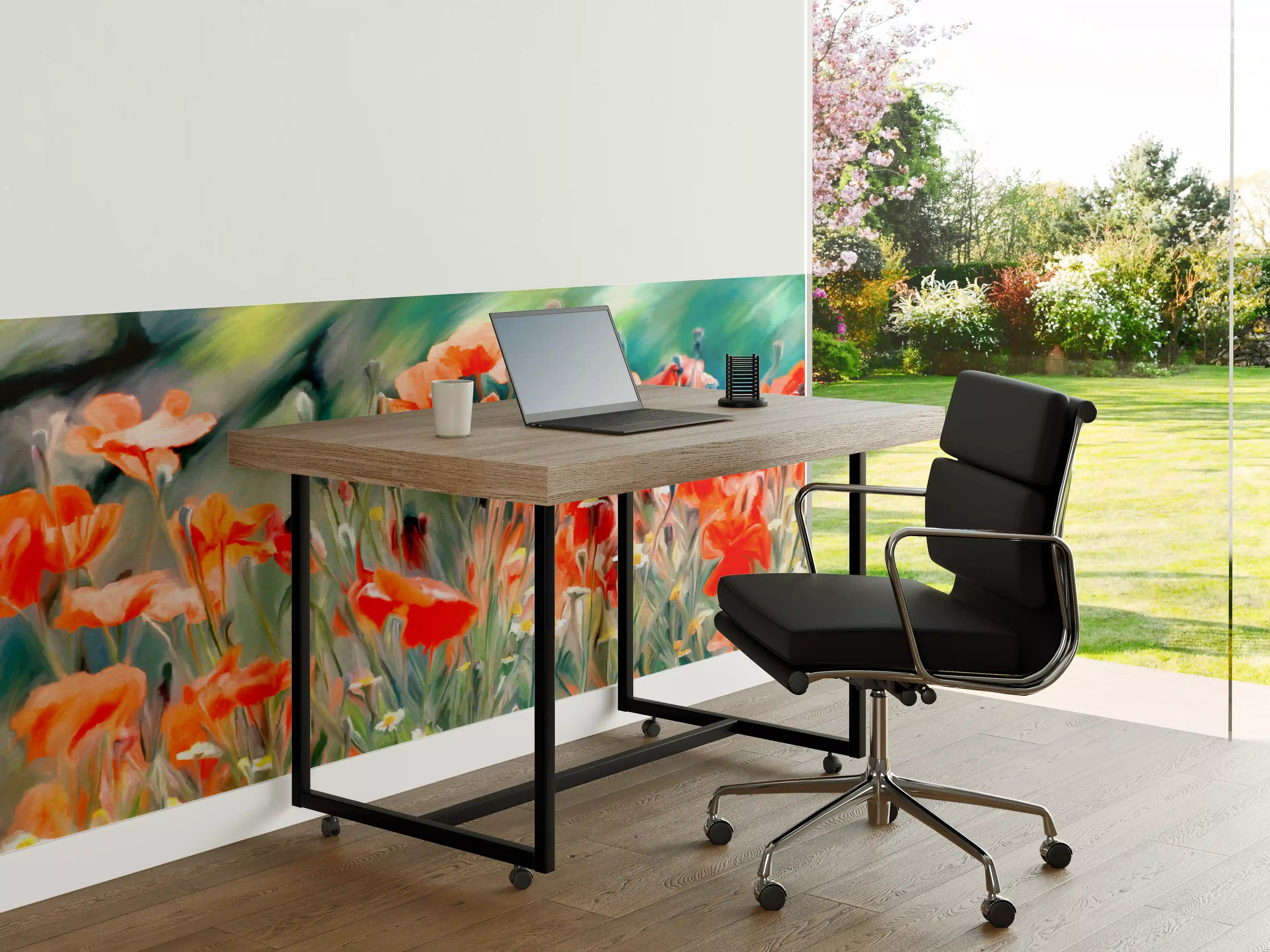 Büro Wandgestaltung - Leuchtende Mohnblumen in frischem Grün