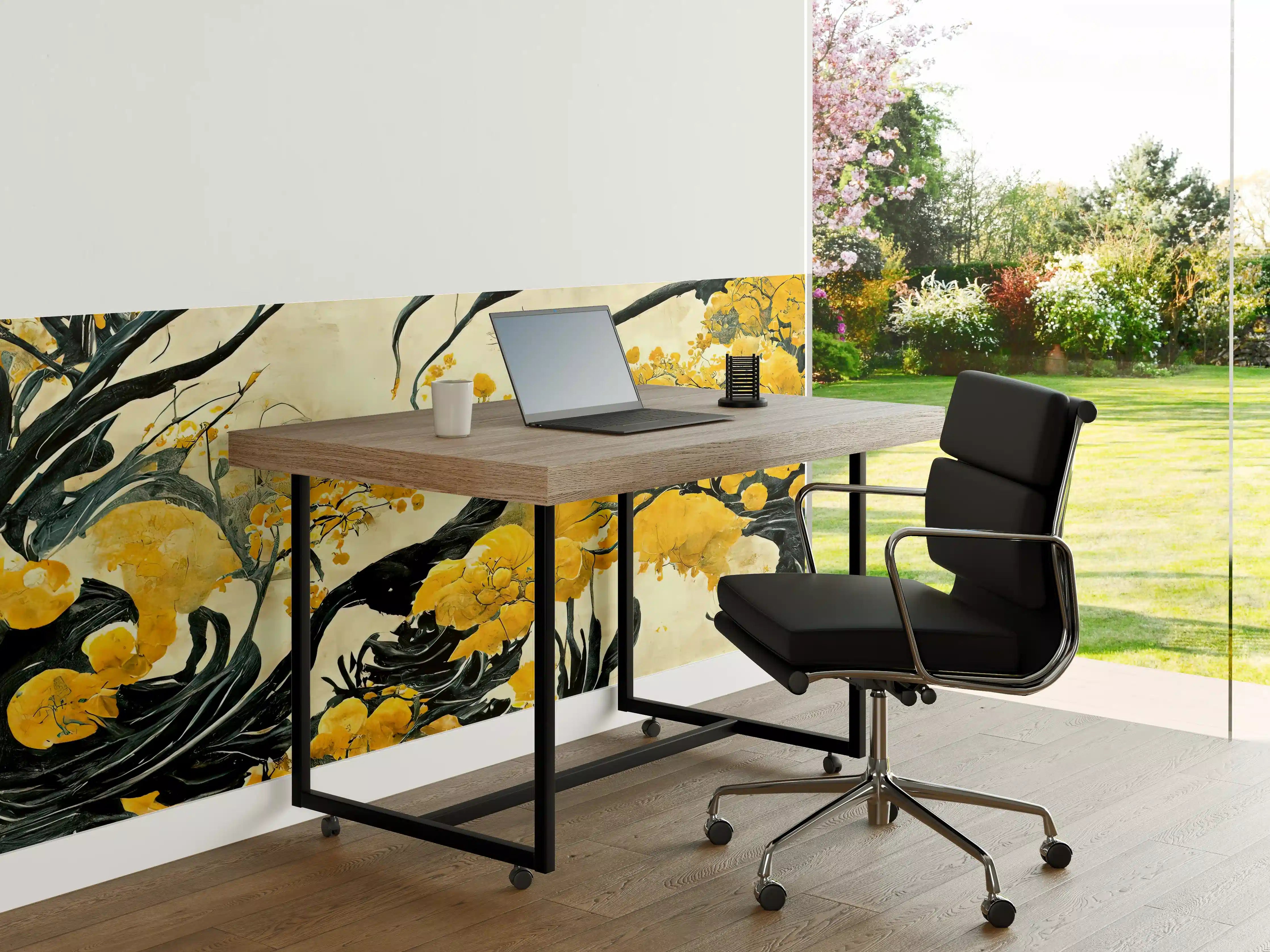 Büro Wandgestaltung - Leuchtende gelbe Blüten an dunklem Ast