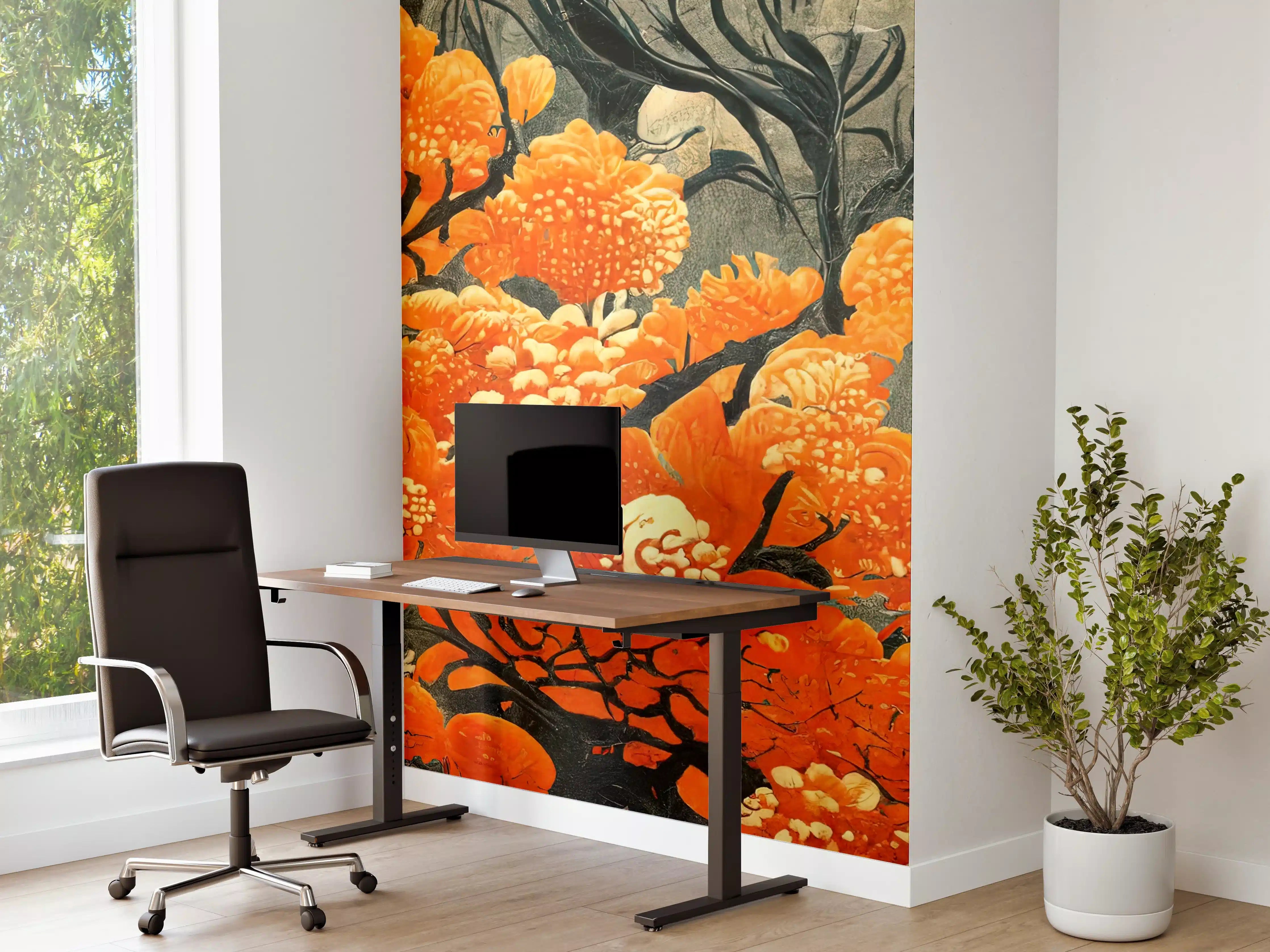 Büro Wandgestaltung - Leuchtende orange Blütenpracht