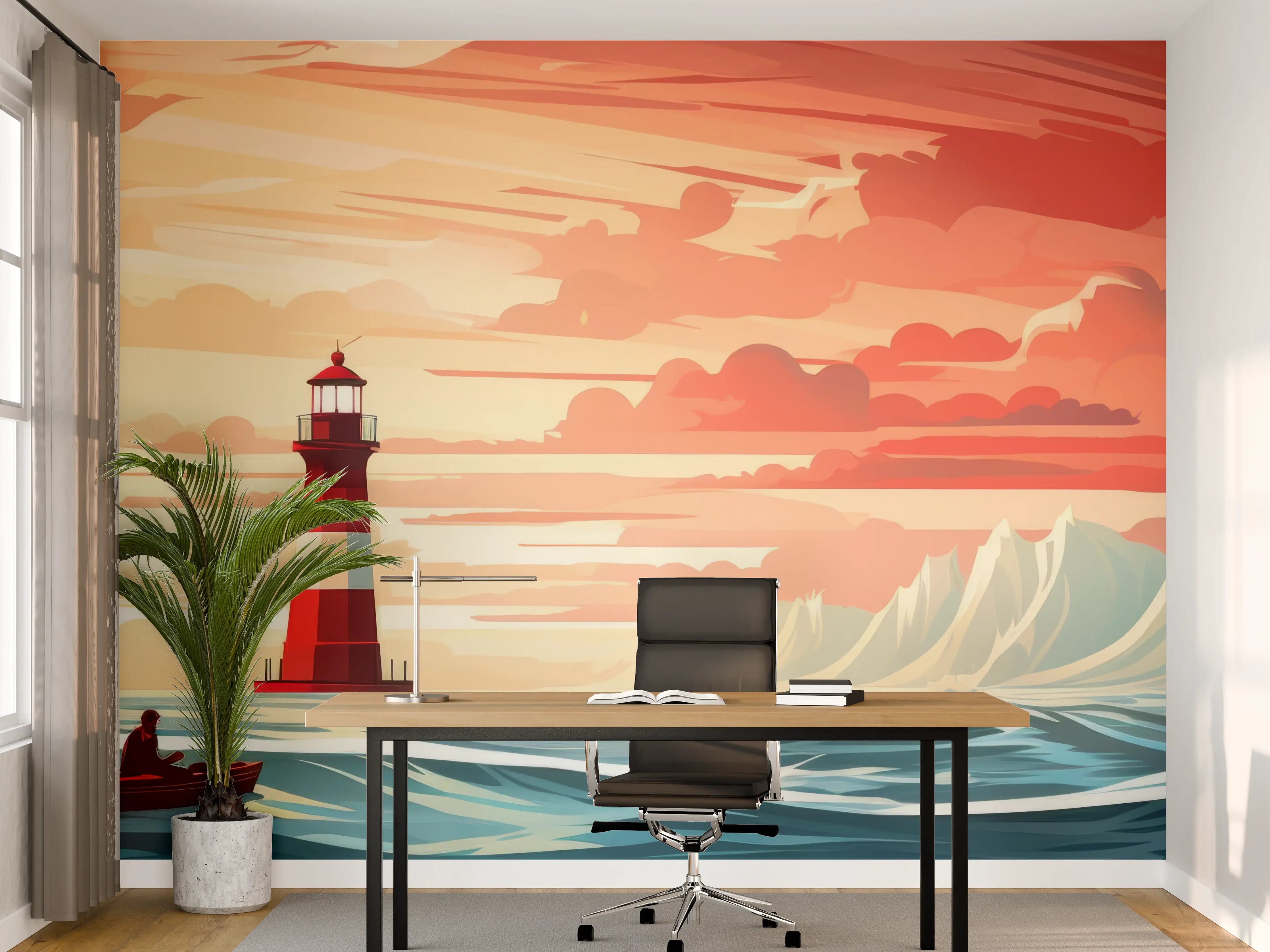 Büro Wandgestaltung - Leuchtturm am Sonnenuntergang