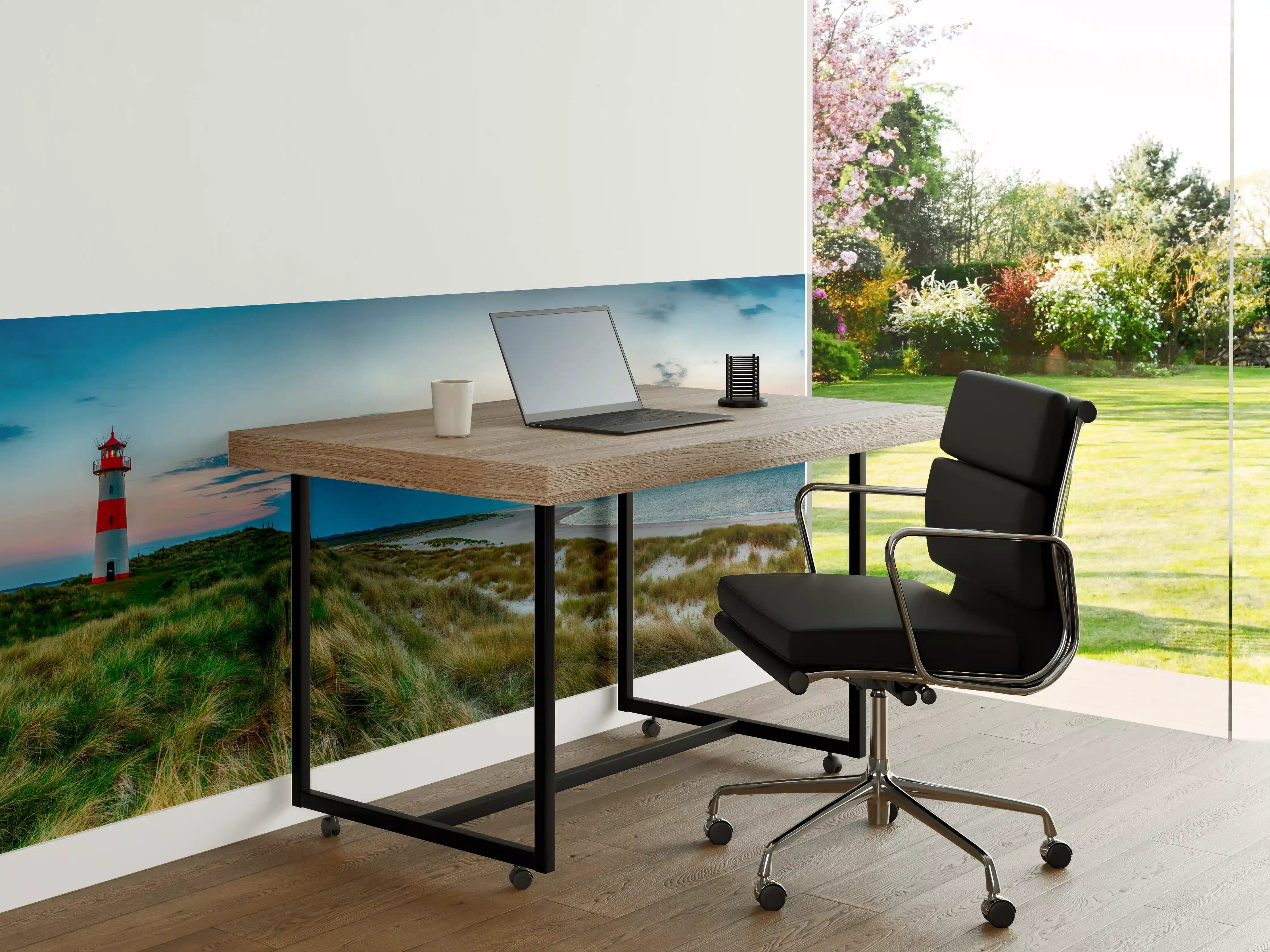 Büro Wandgestaltung - Leuchtturm am Strand bei Sonnenuntergang