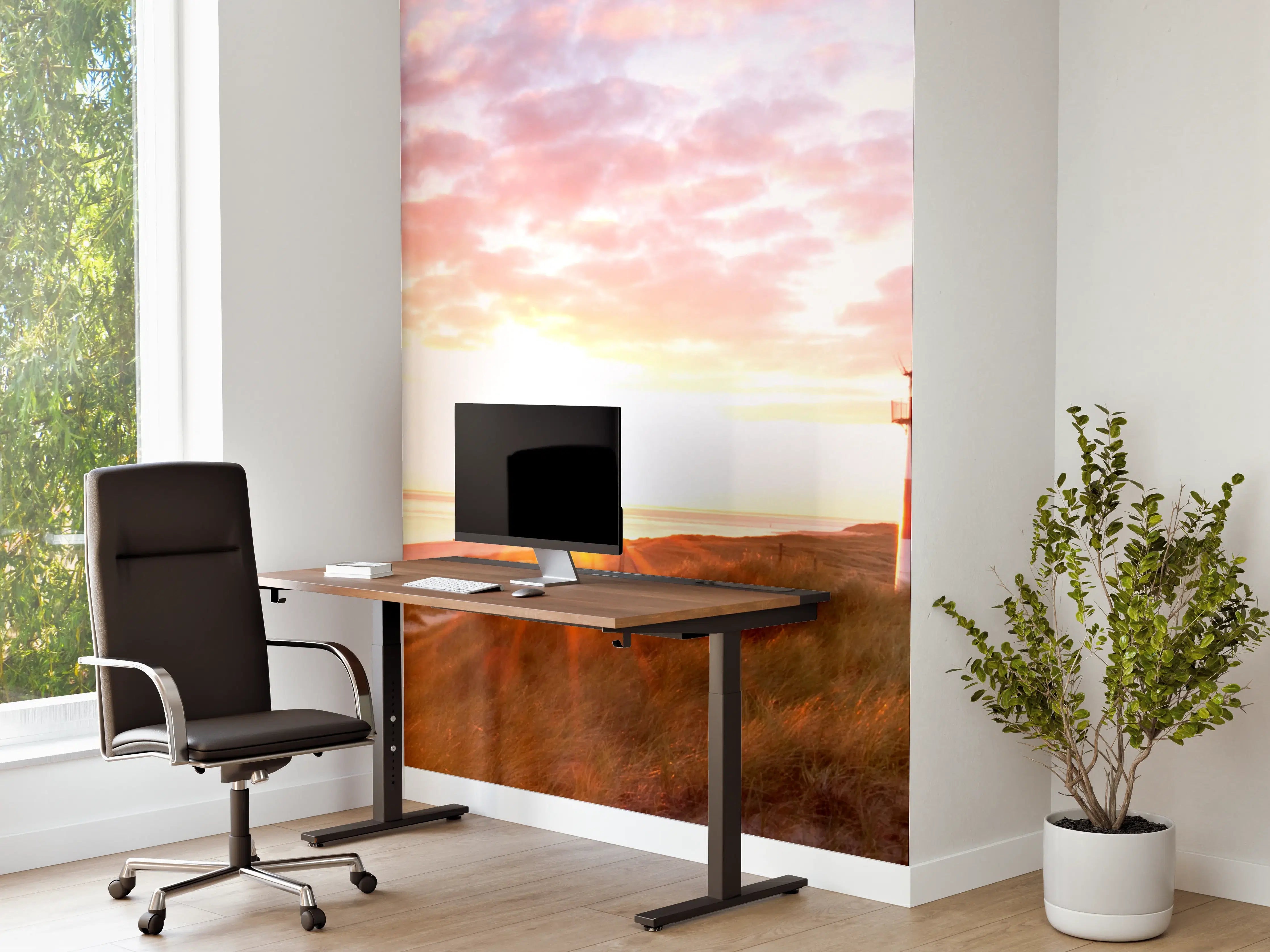 Büro Wandgestaltung - Leuchtturm im Grau bei Dämmerung