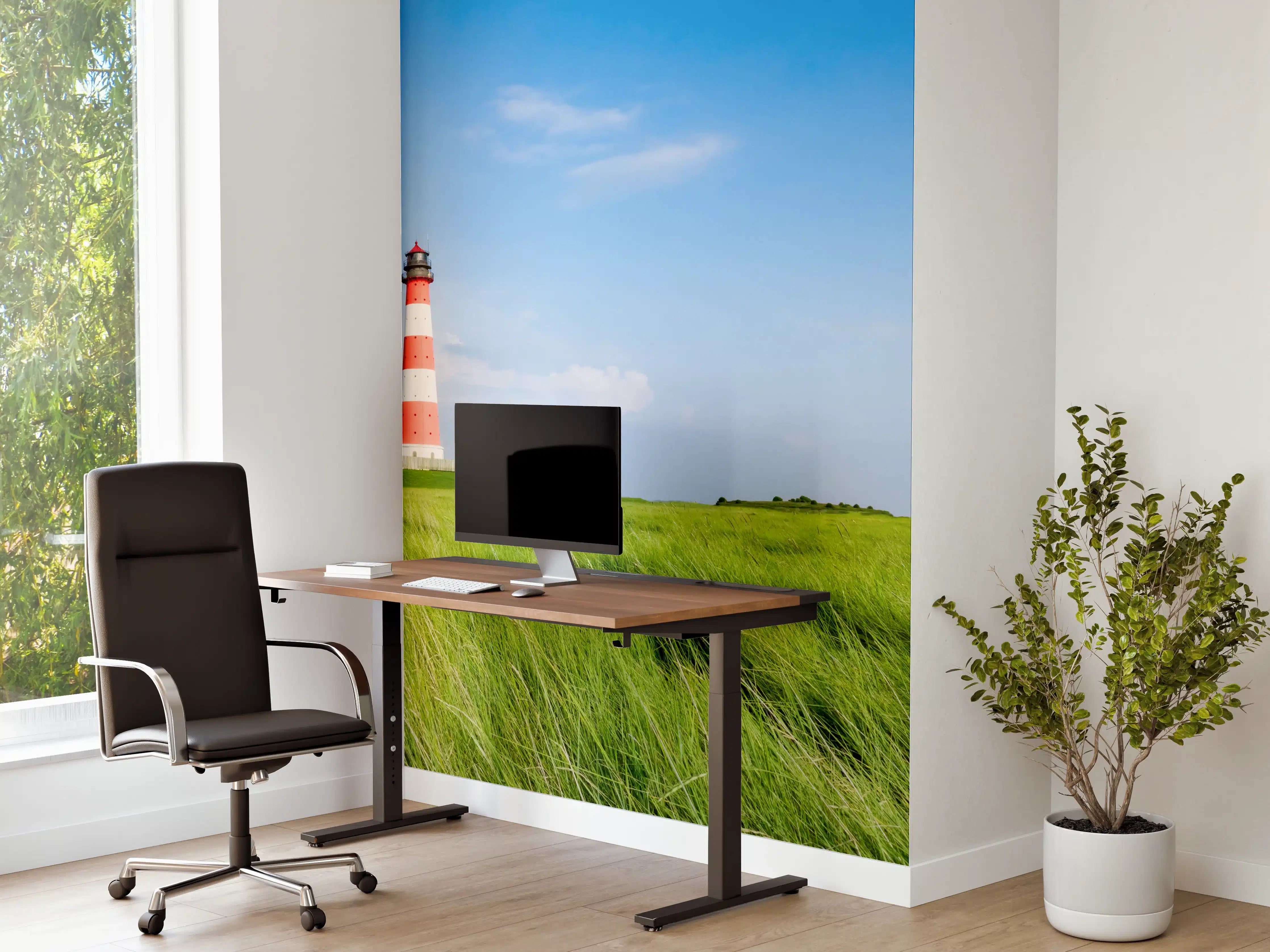 Büro Wandgestaltung - Leuchtturm in der grünen Landschaft