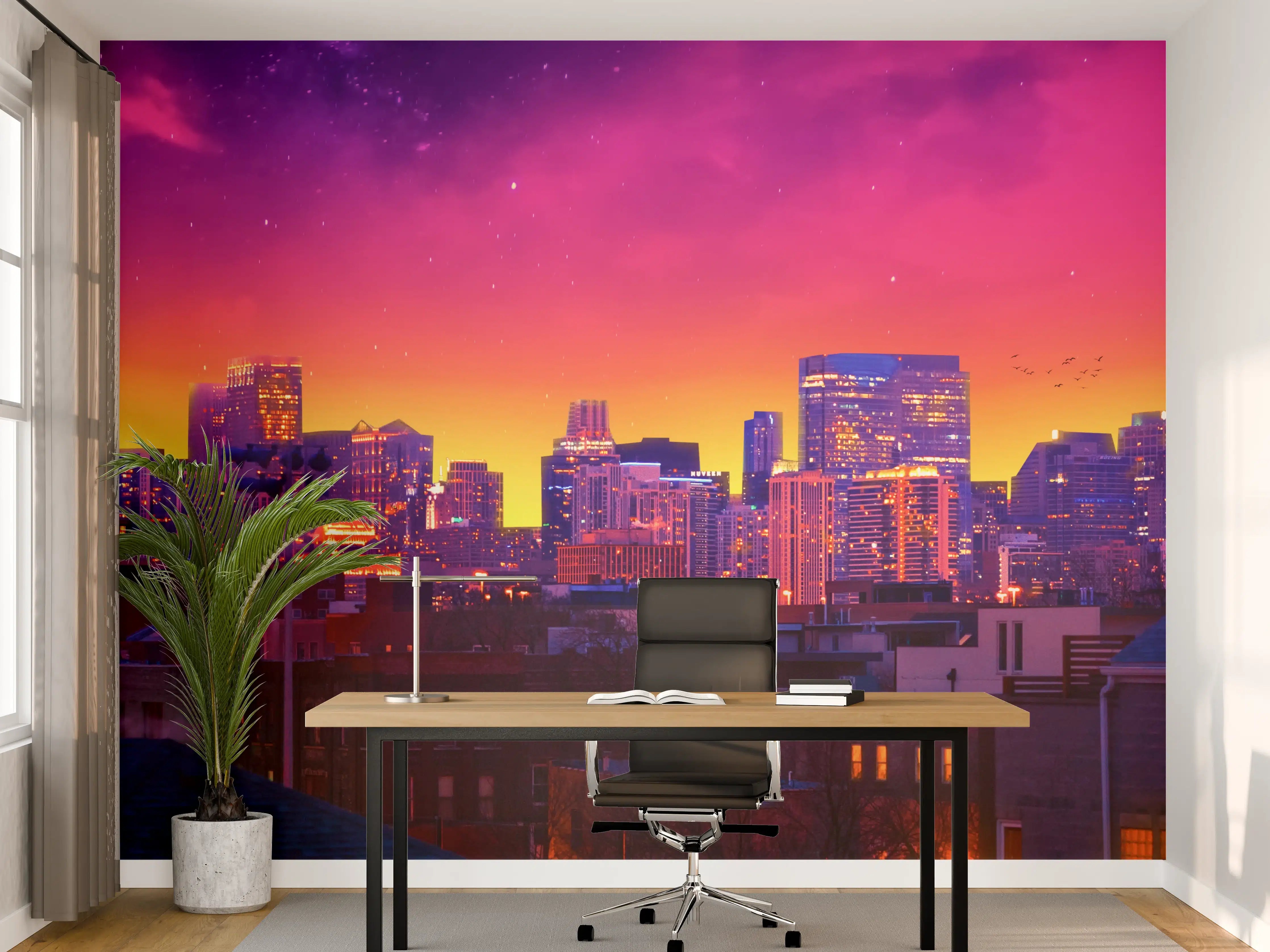 Büro Wandgestaltung - Lila-Himmel Chicago Nacht