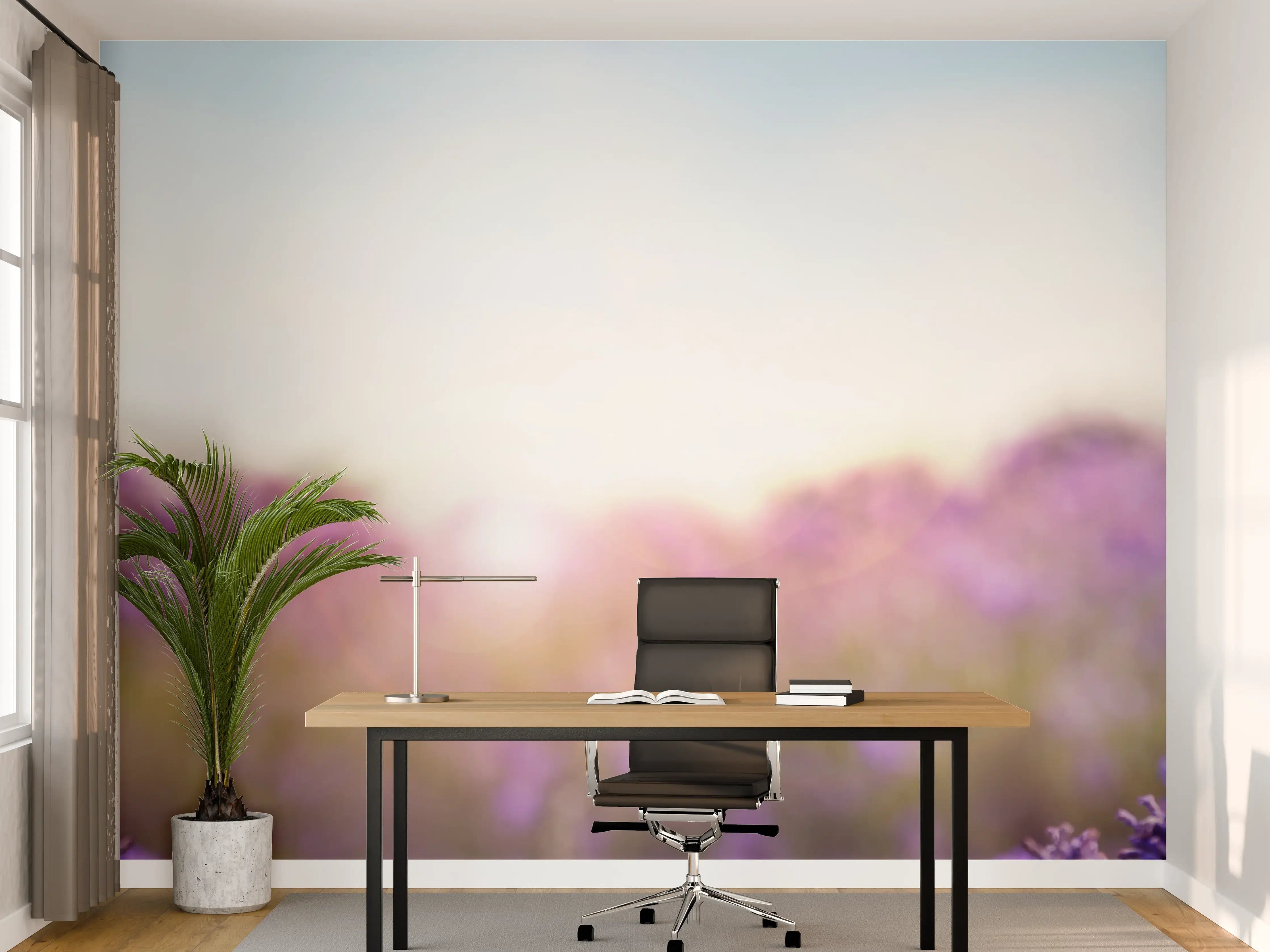 Büro Wandgestaltung - Lila Lavendelfeld im Morgenlicht