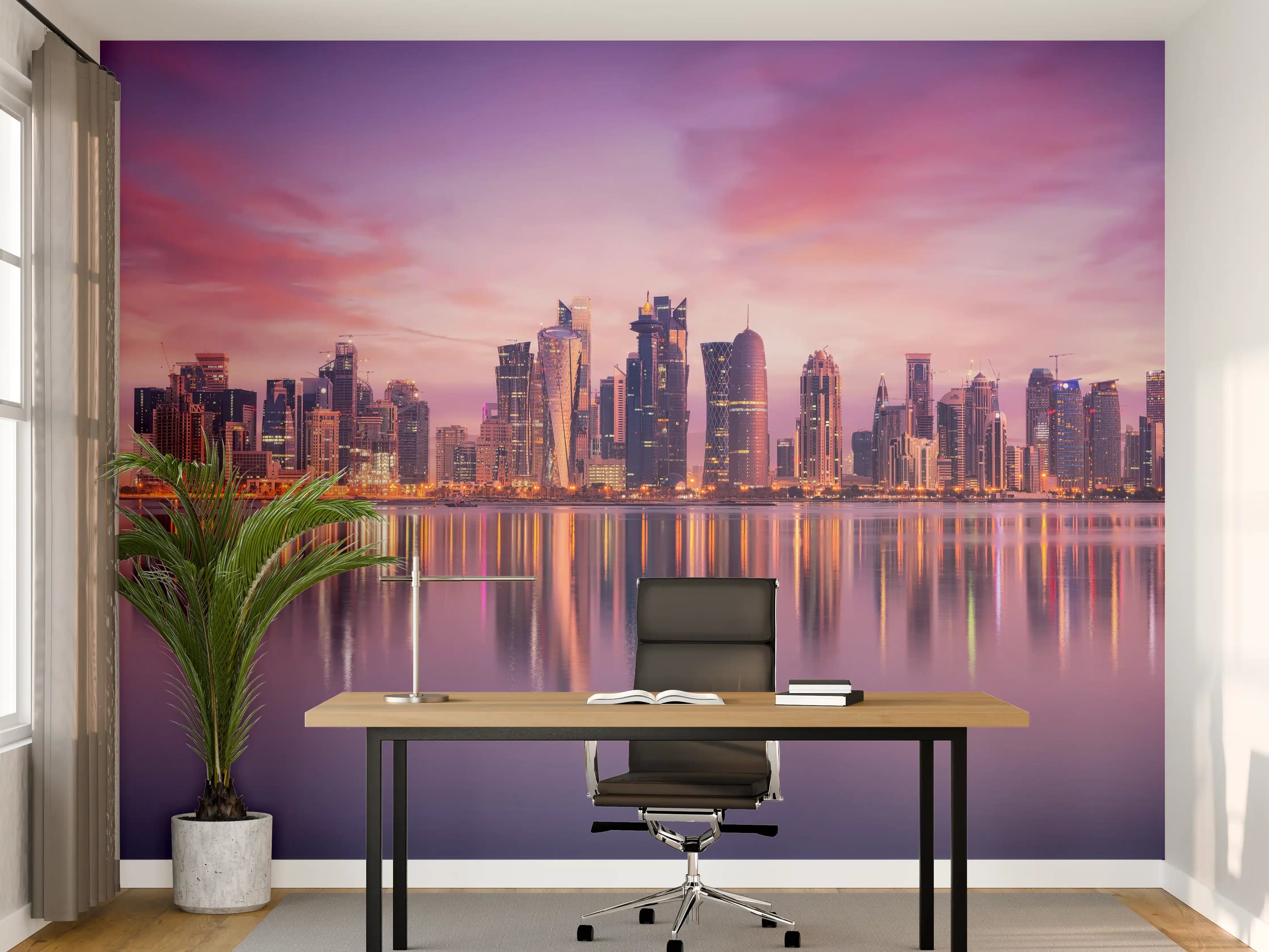 Büro Wandgestaltung - Lila-Pink Skyline Panorama