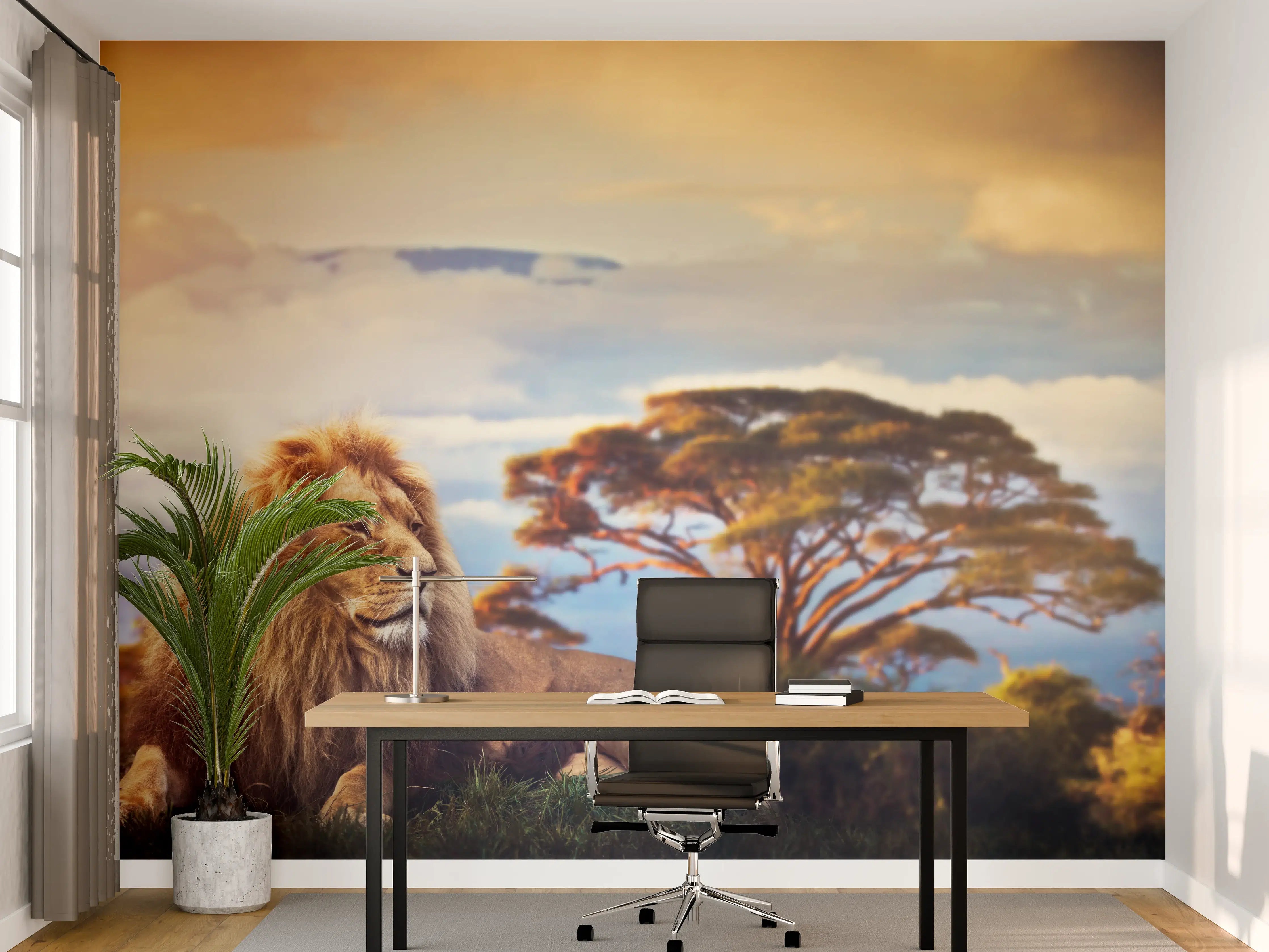 Büro Wandgestaltung - Löwe bei Sonnenuntergang