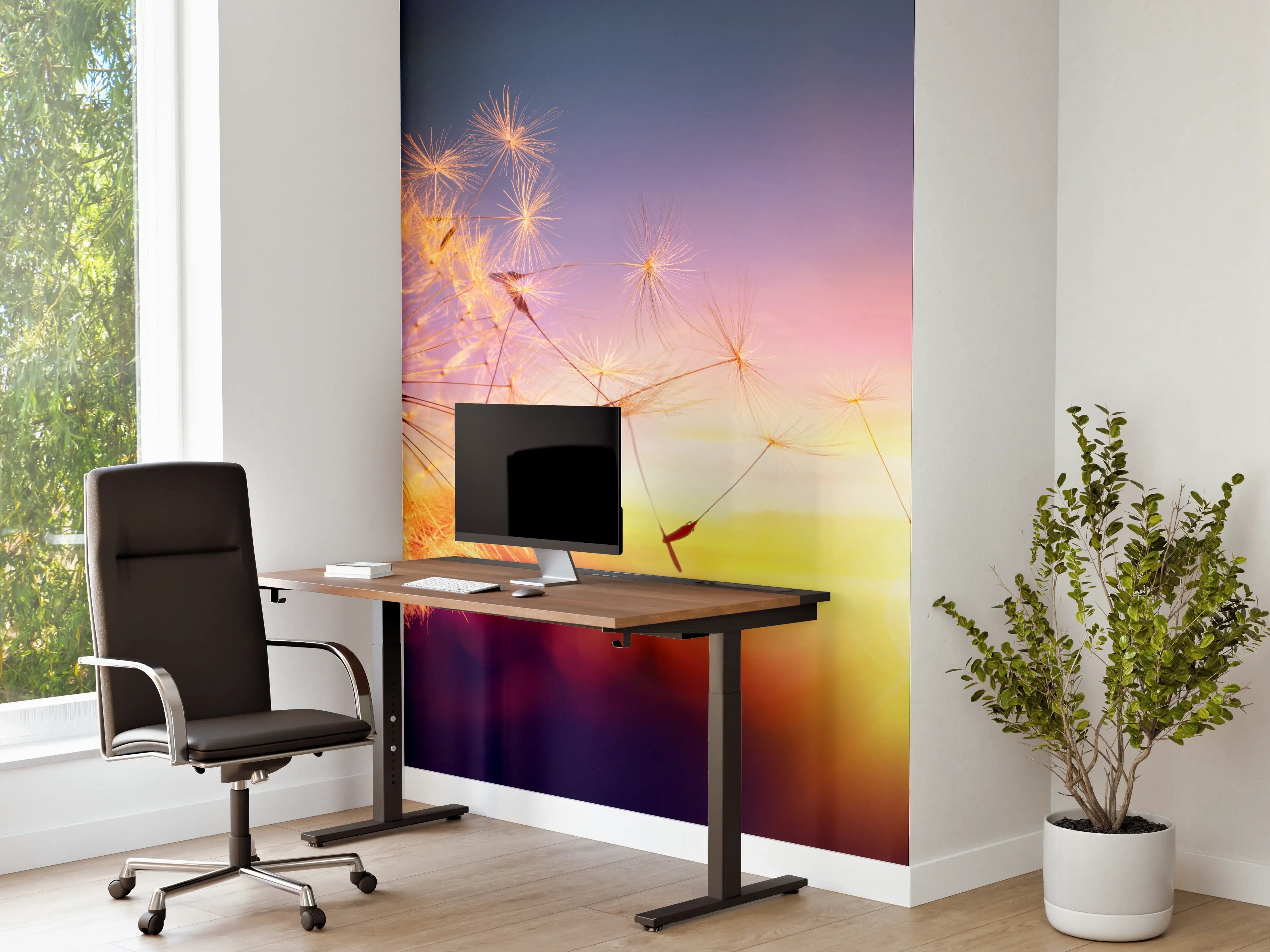 Büro Wandgestaltung - Löwenzahn im Wind bei Sonnenuntergang