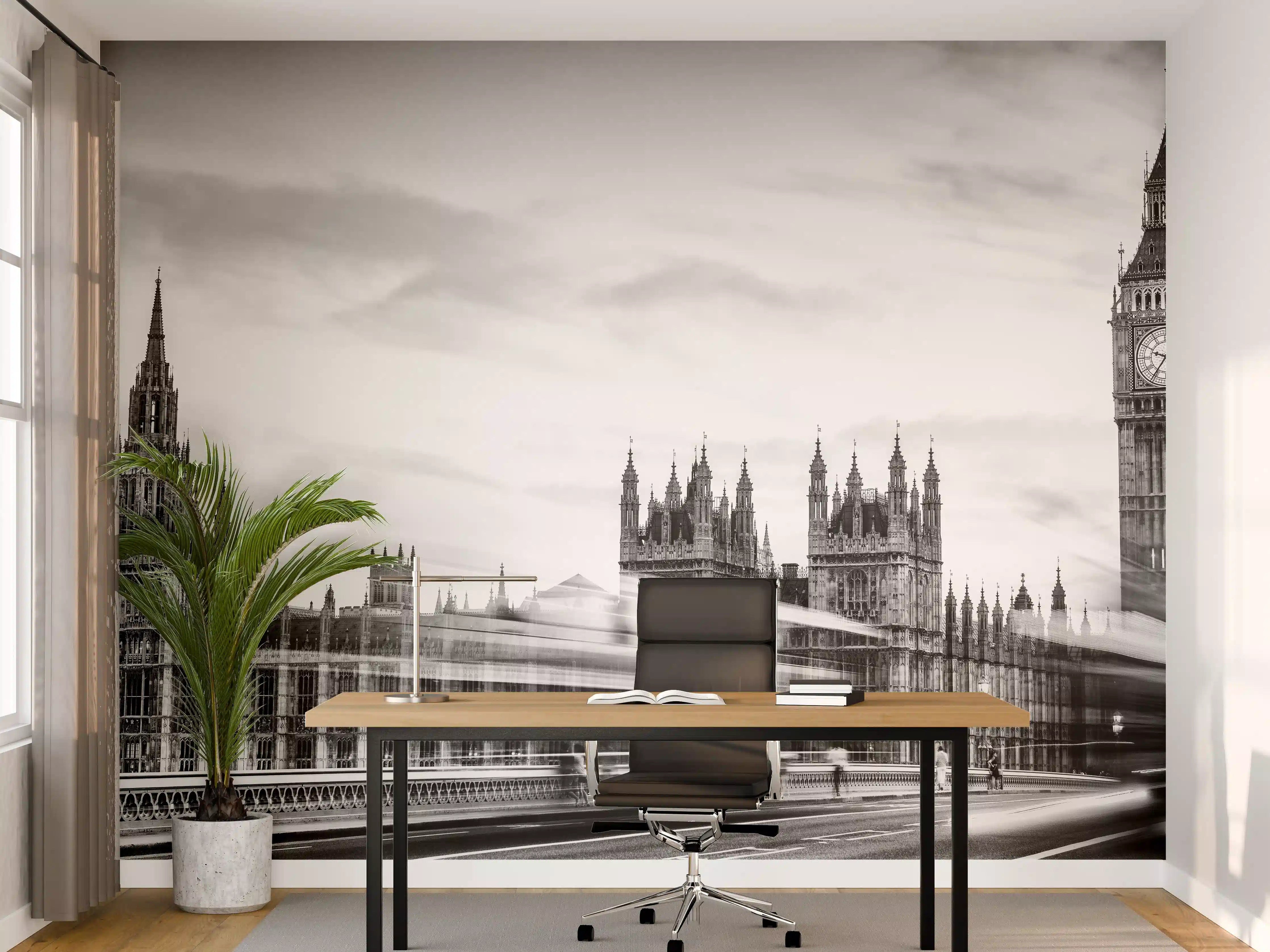 Büro Wandgestaltung - Londons Wahrzeichen im Schwarz-Weiß-Stil