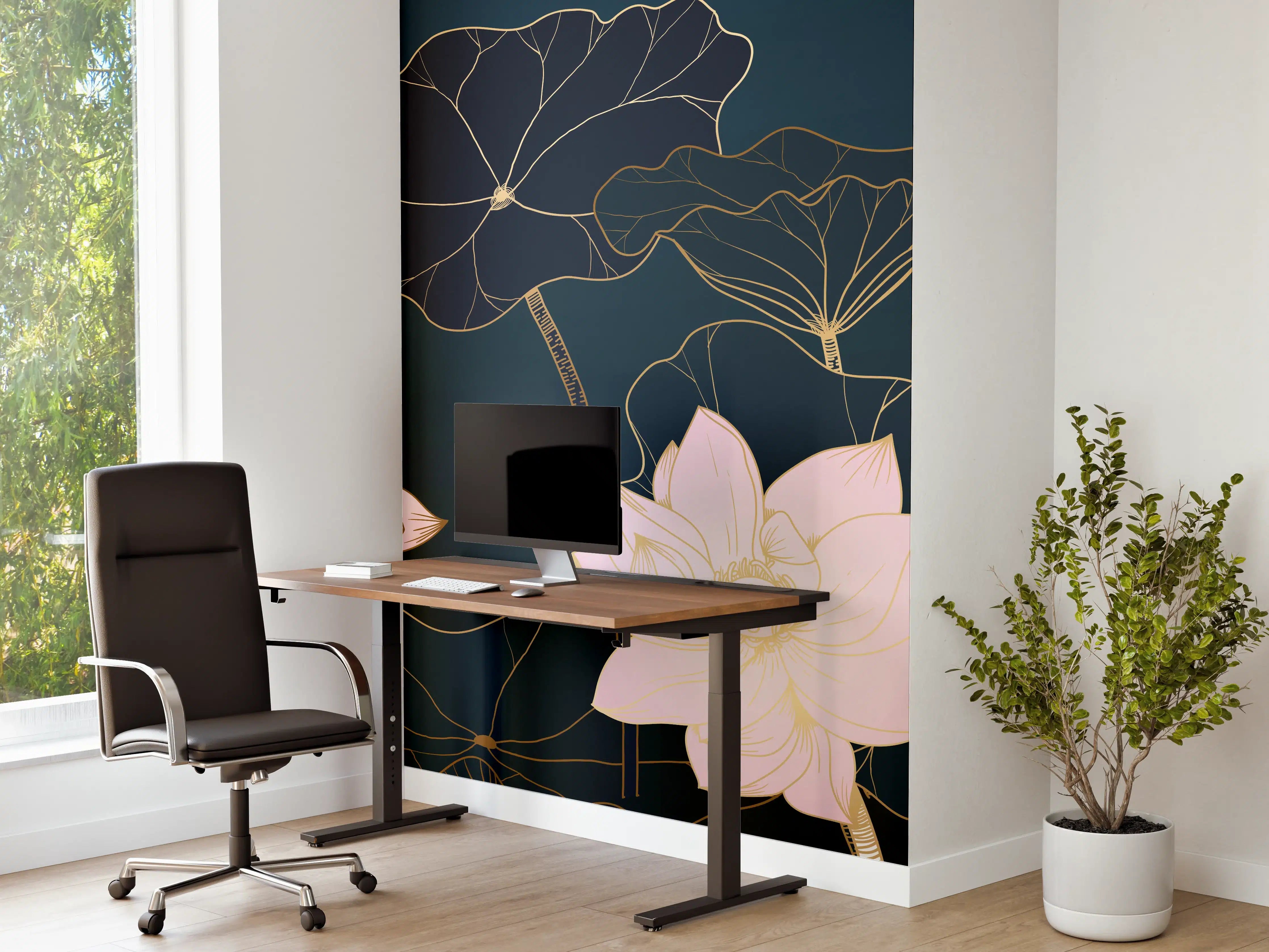 Büro Wandgestaltung - Lotusblüten Nachtblau Illustration