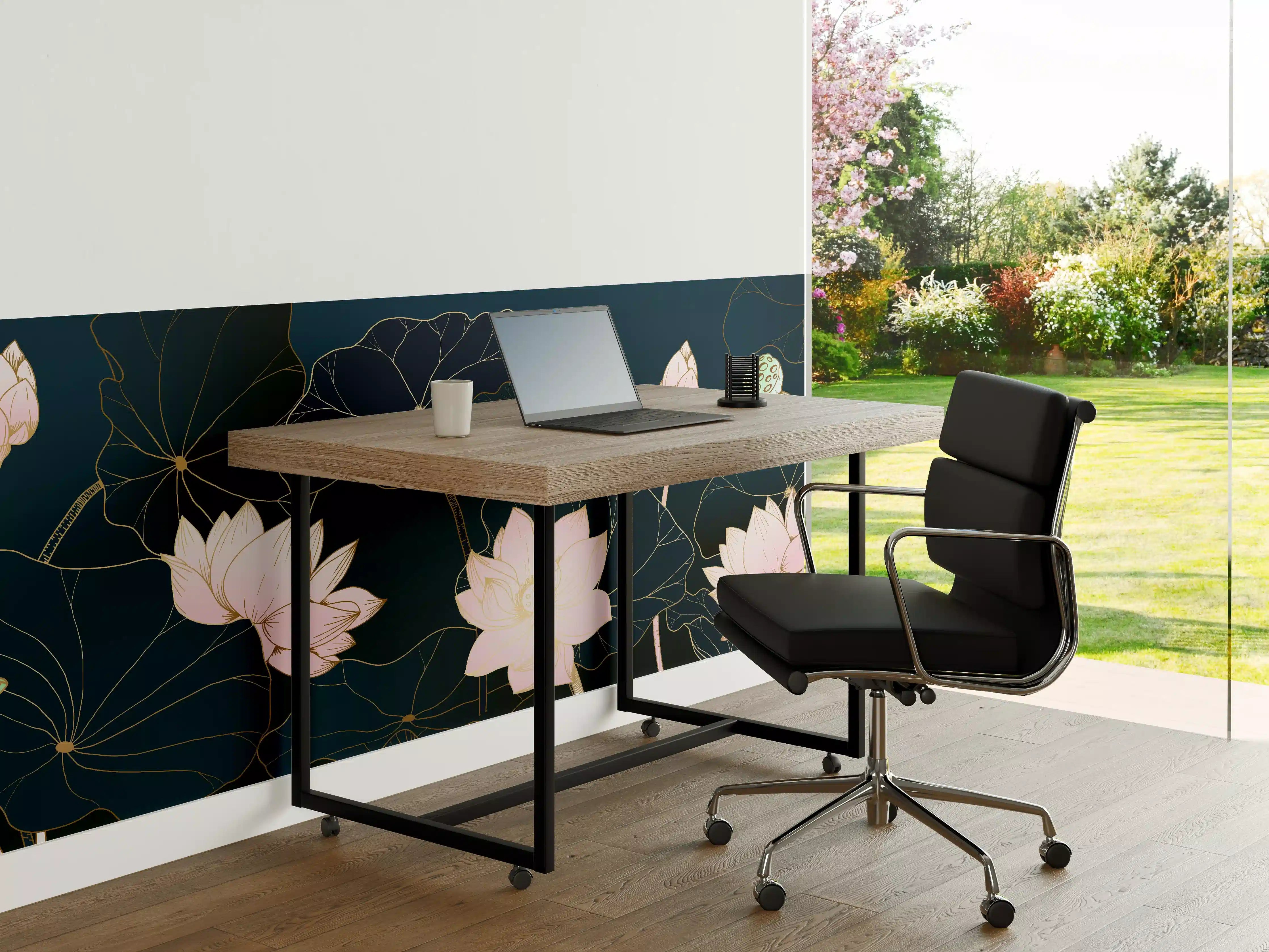 Büro Wandgestaltung - Lotusblüten Nachtblau Illustration