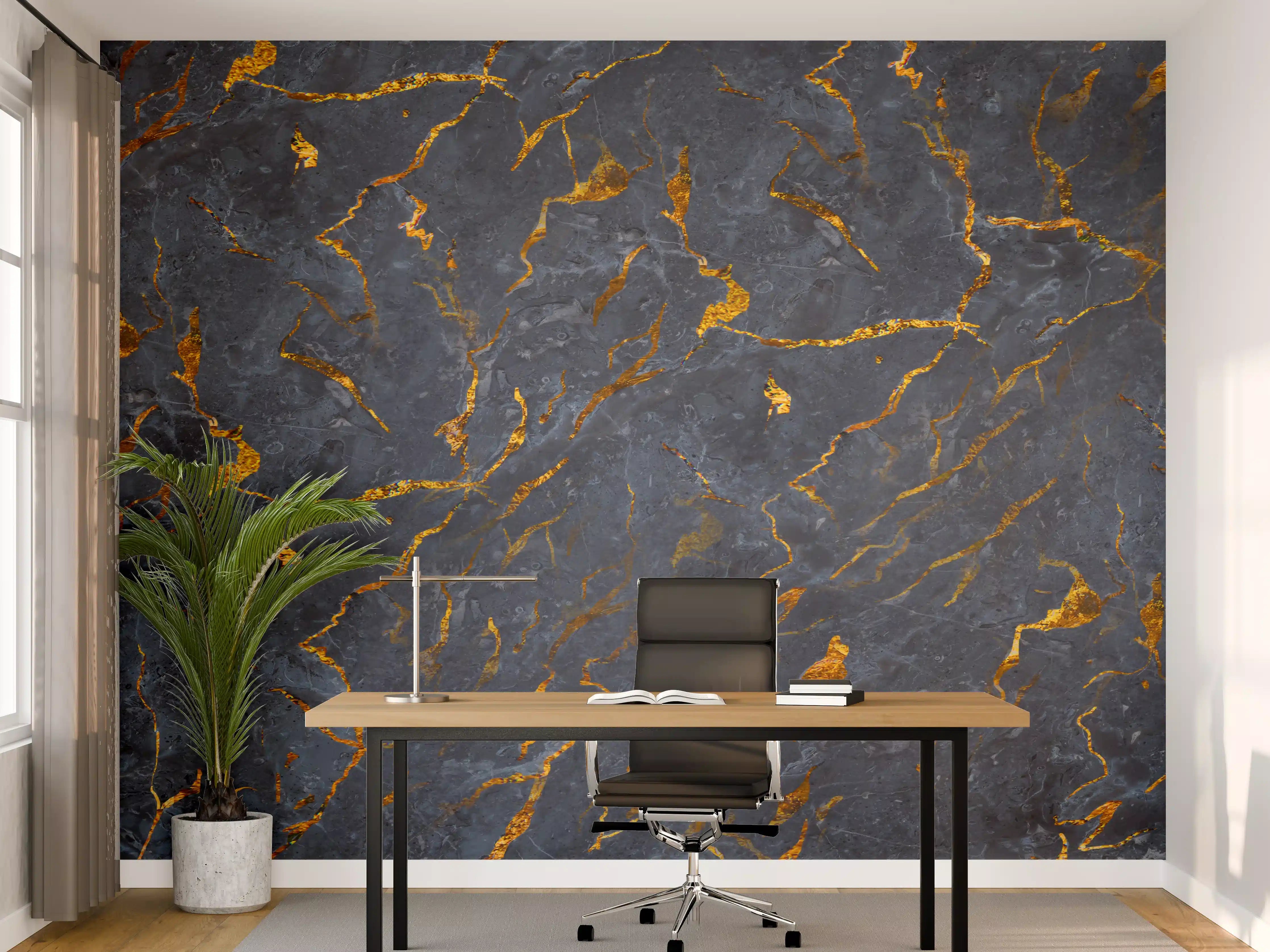 Büro Wandgestaltung - Luxuriöse Marmor-Textur mit Goldakzenten