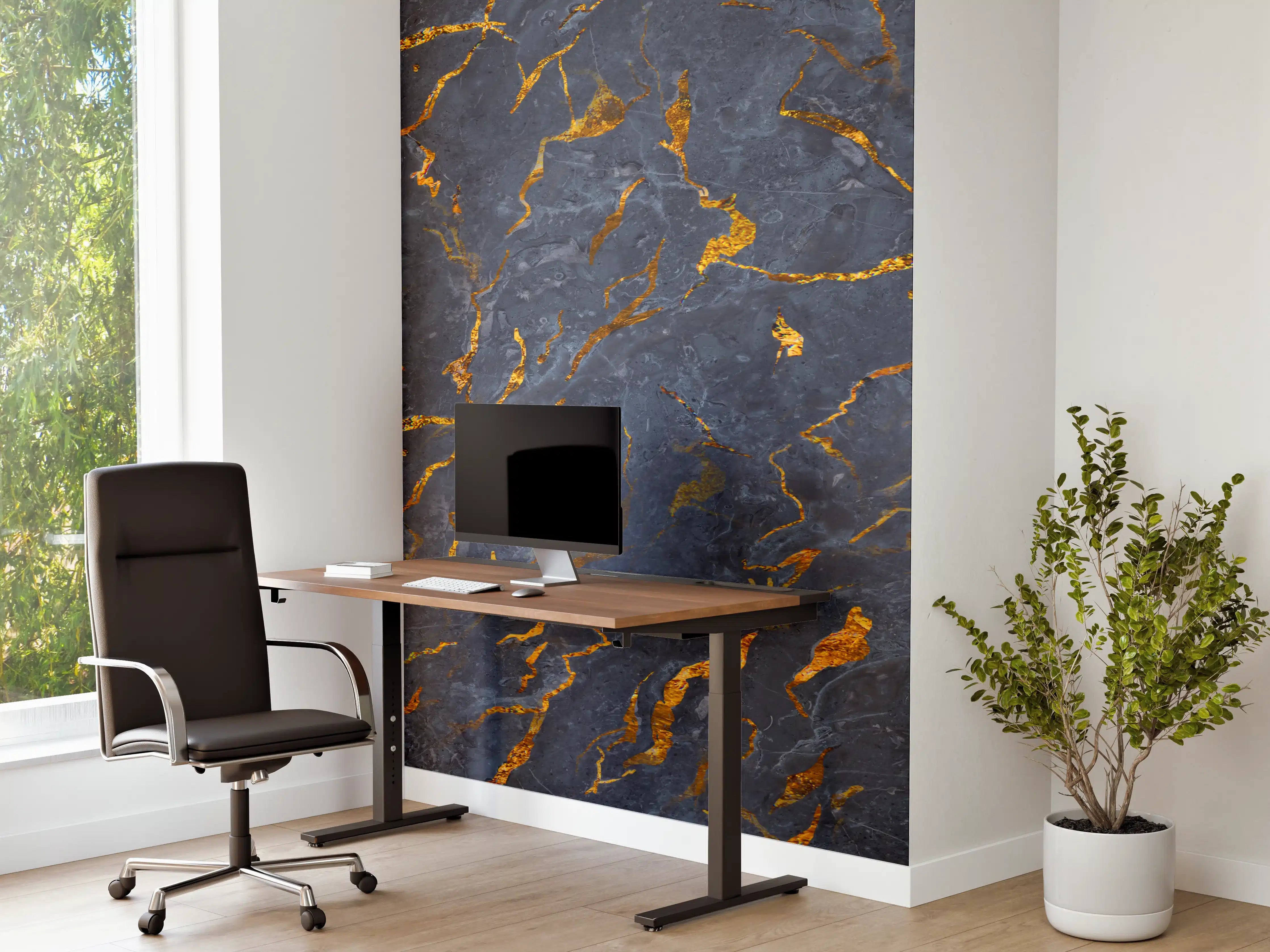 Büro Wandgestaltung - Luxuriöse Marmor-Textur mit Goldakzenten