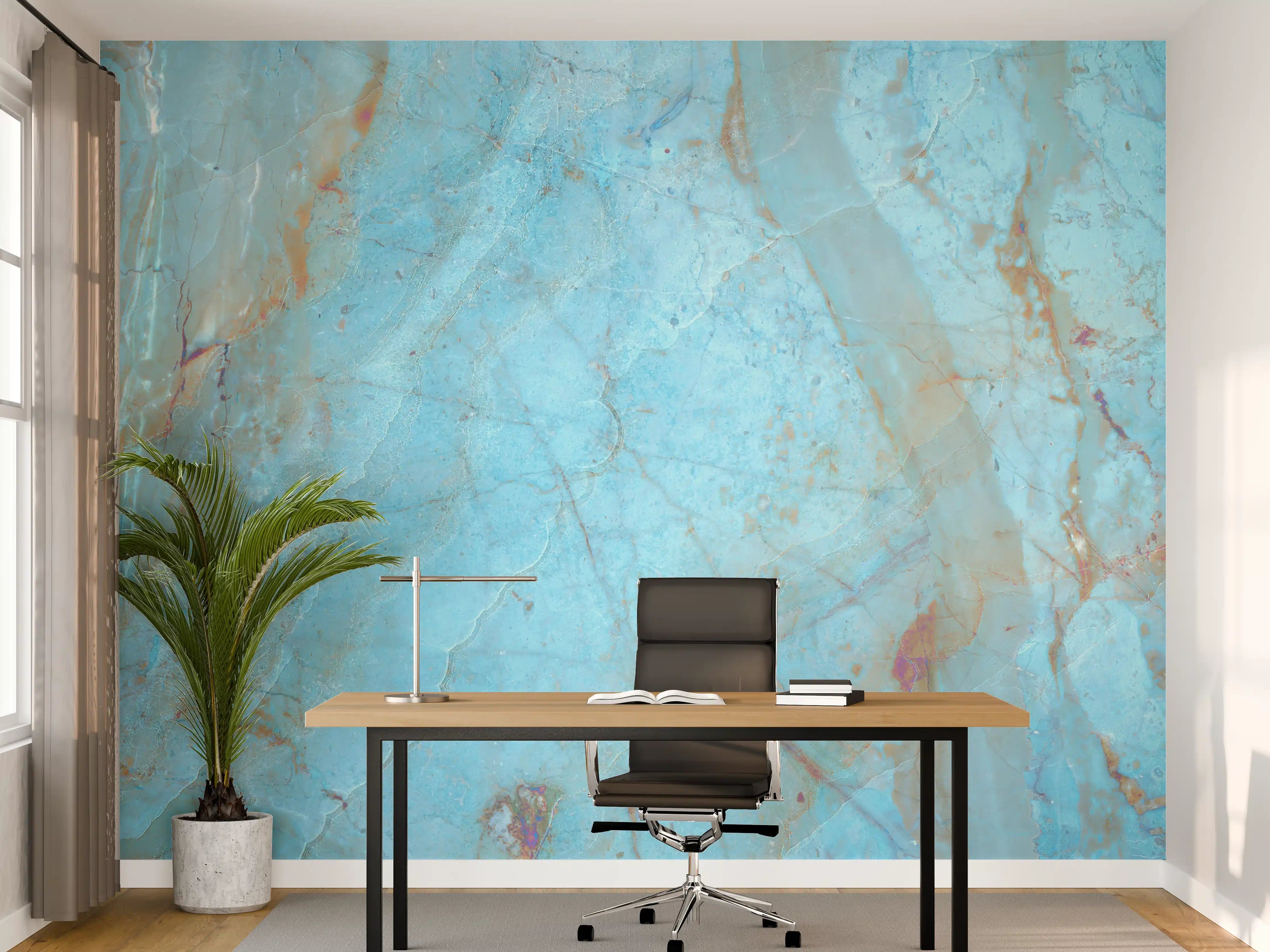 Büro Wandgestaltung - Luxuriöser Onyxmarmor in Aqua Tone