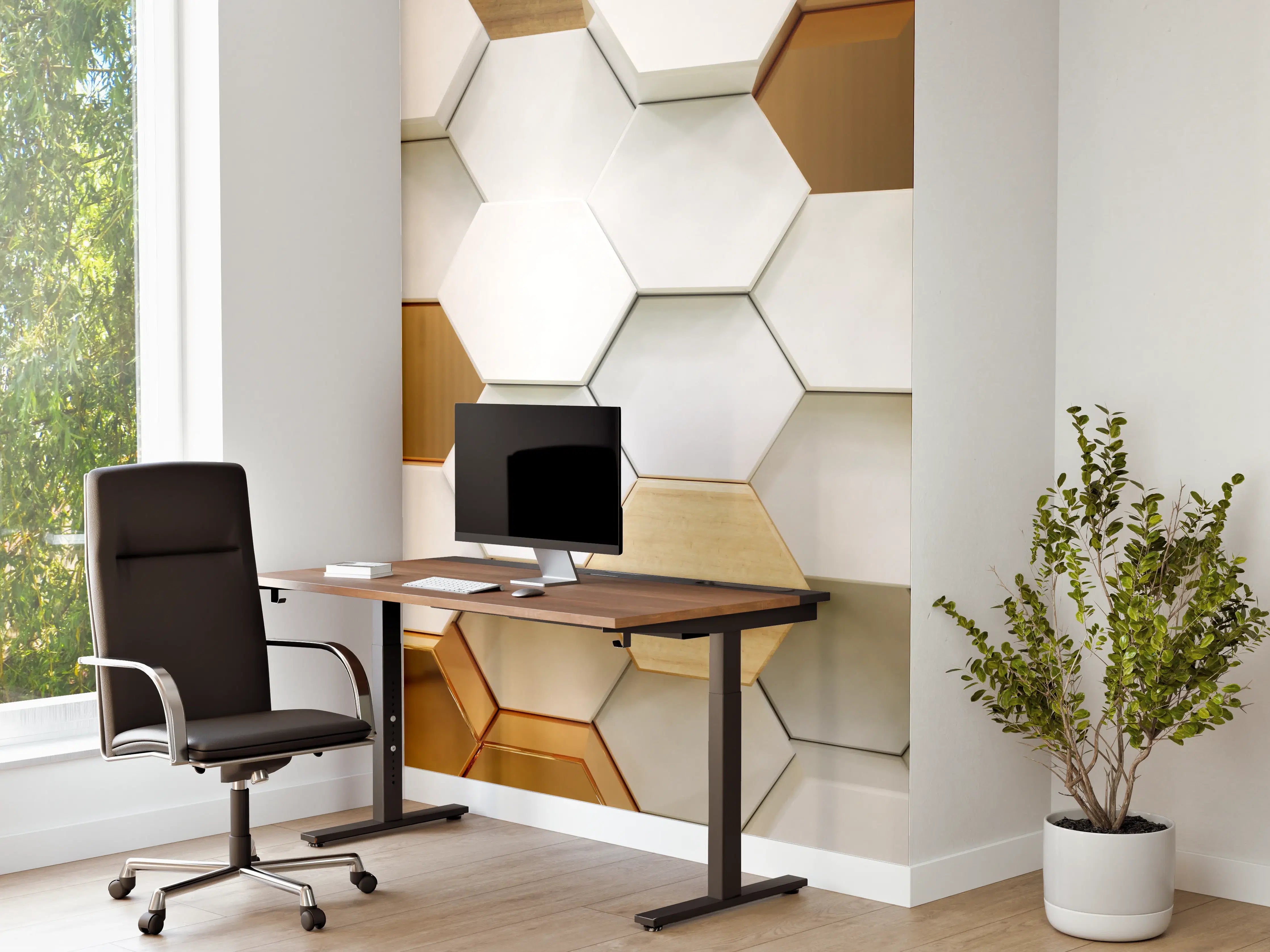 Büro Wandgestaltung - Luxuriöser Weiß-Gold-Hexagon-Hintergrund