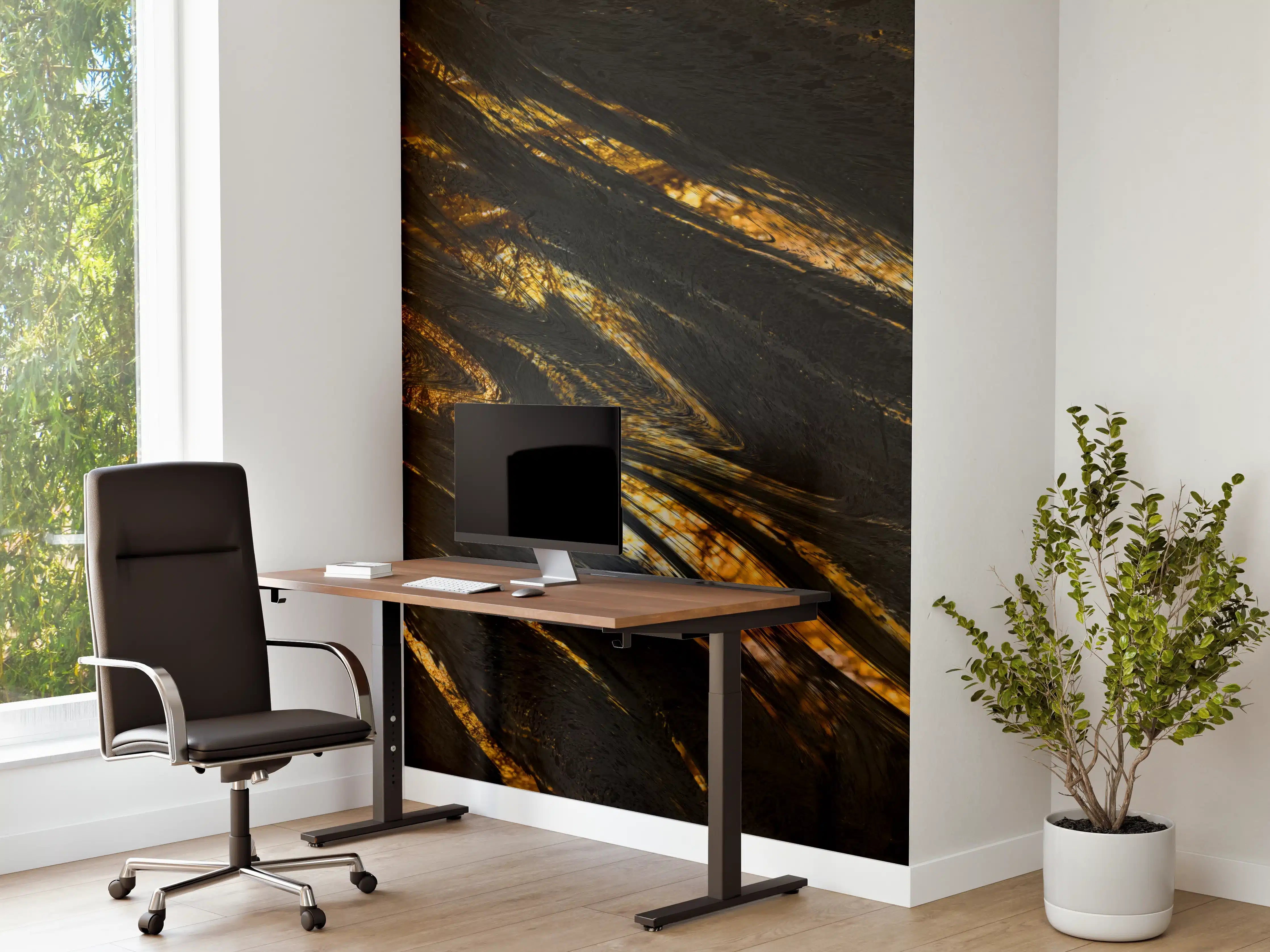 Büro Wandgestaltung - Luxus Gold Marmor-Holz Textur