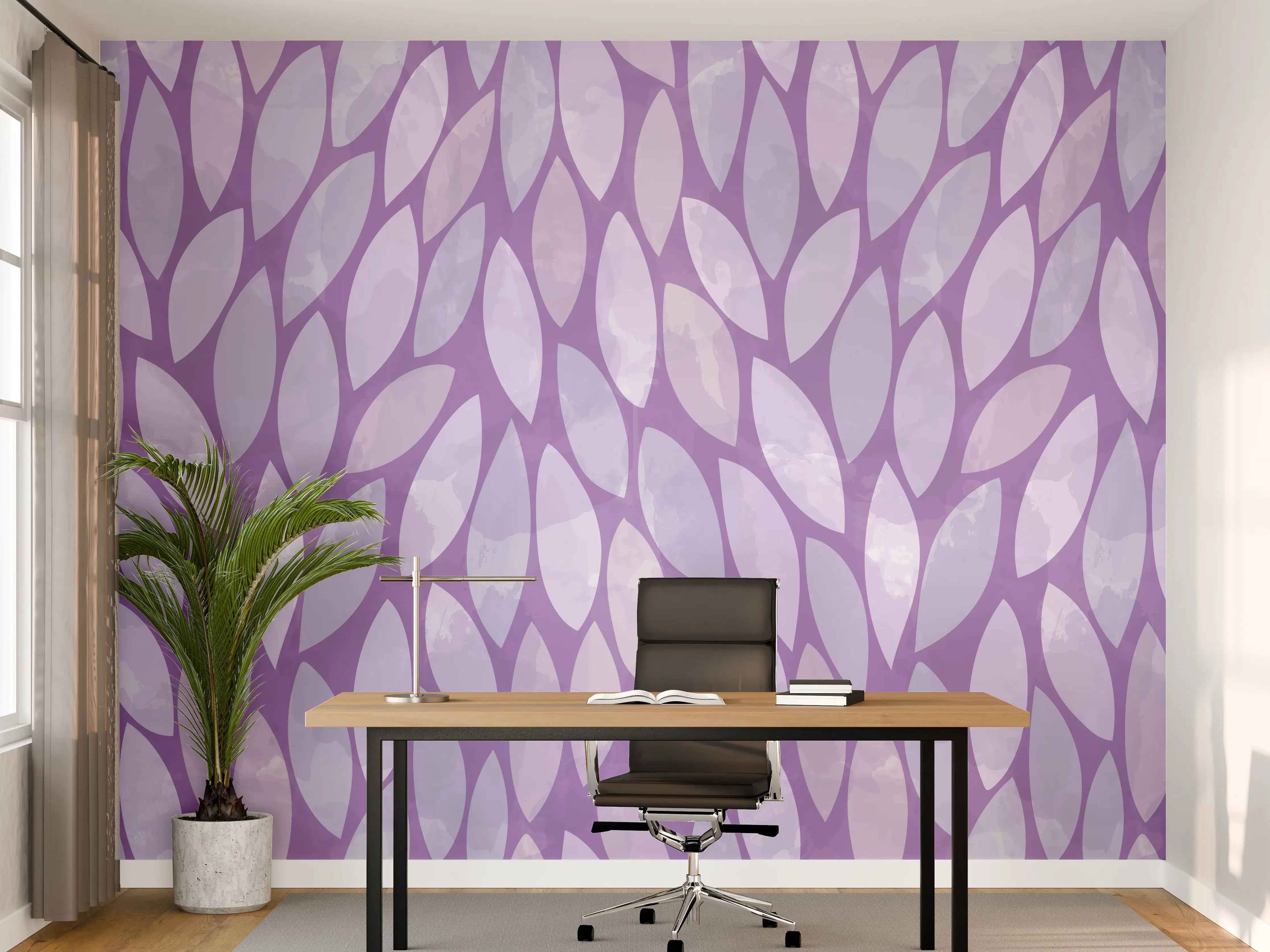 Büro Wandgestaltung - Luxus-Weiße Pflanzenmuster mit Violett-Tönen