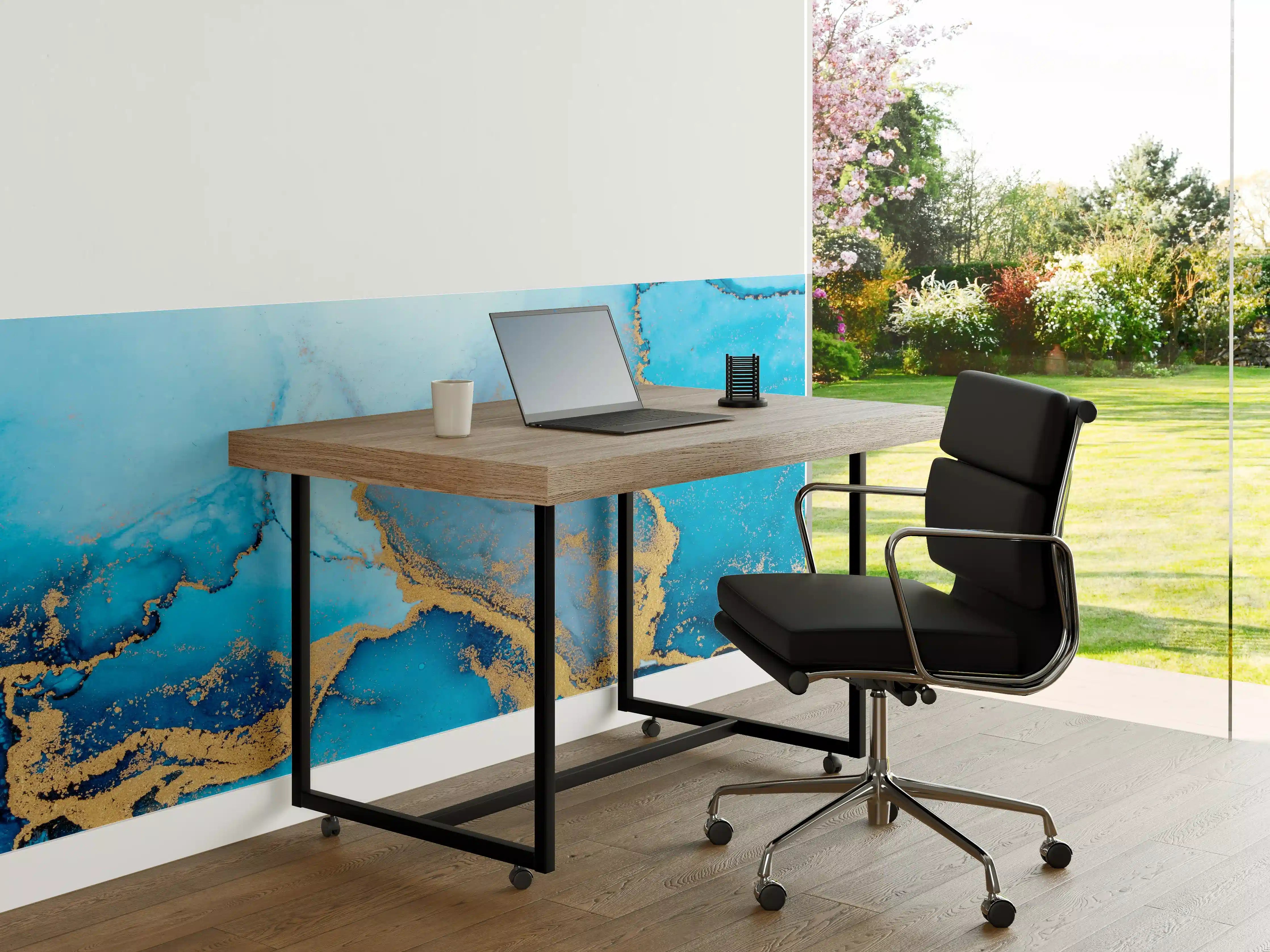 Büro Wandgestaltung - Luxus blau mit goldenem Stich - Tintenmalerei
