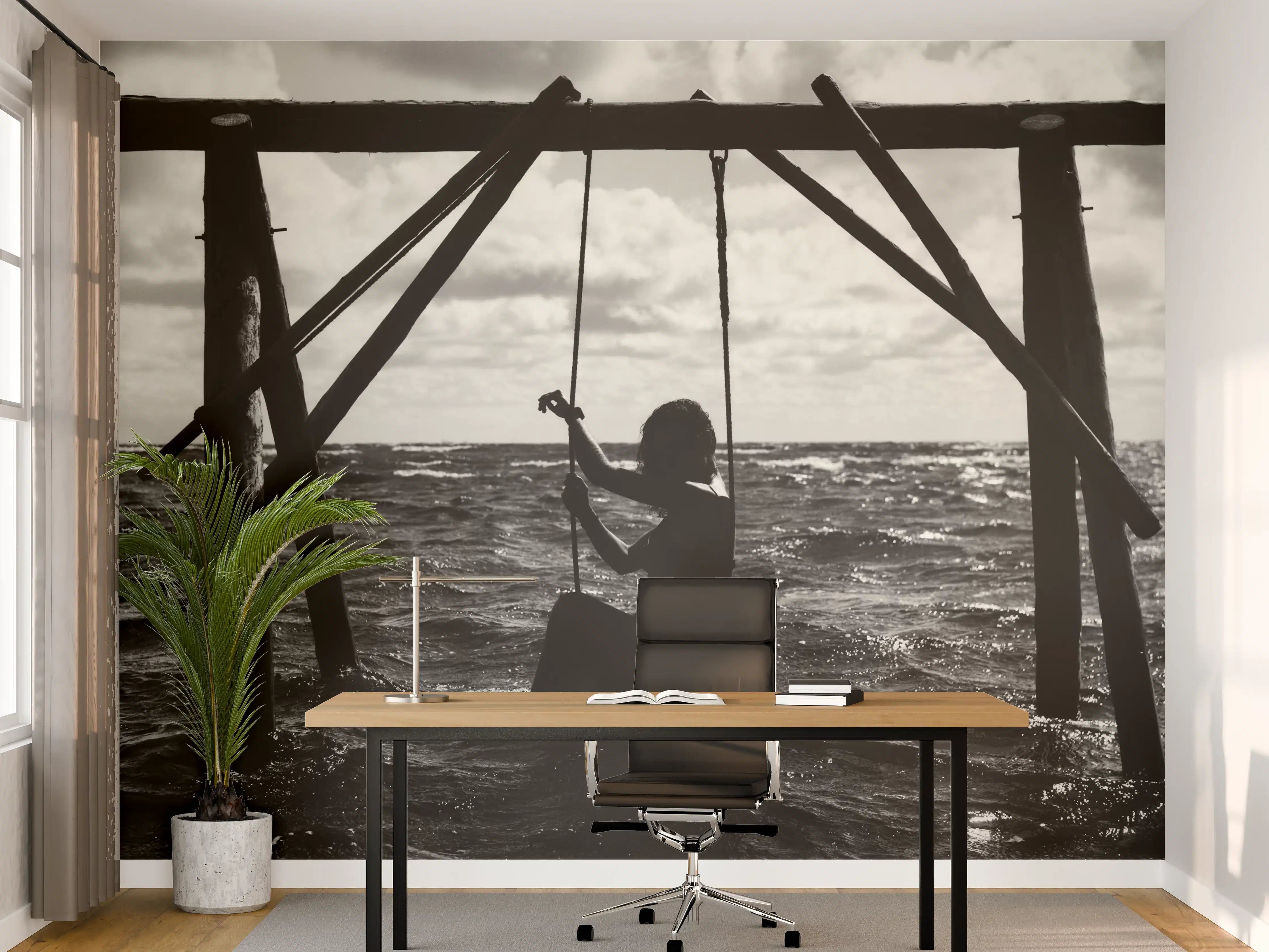 Büro Wandgestaltung - Mädchen auf Schaukel im Wasser