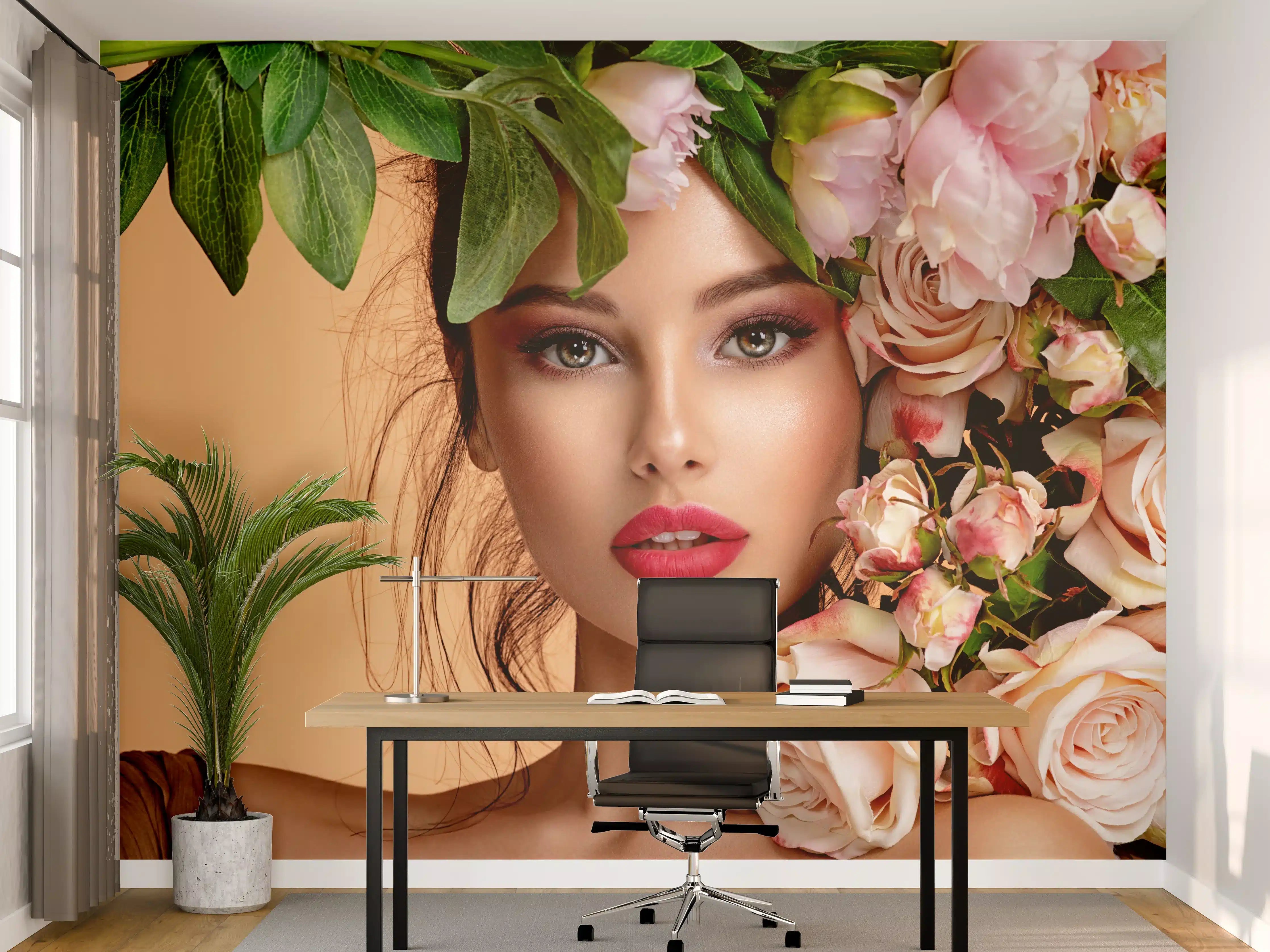 Büro Wandgestaltung - Mädchen mit Rosen auf dem Kopf