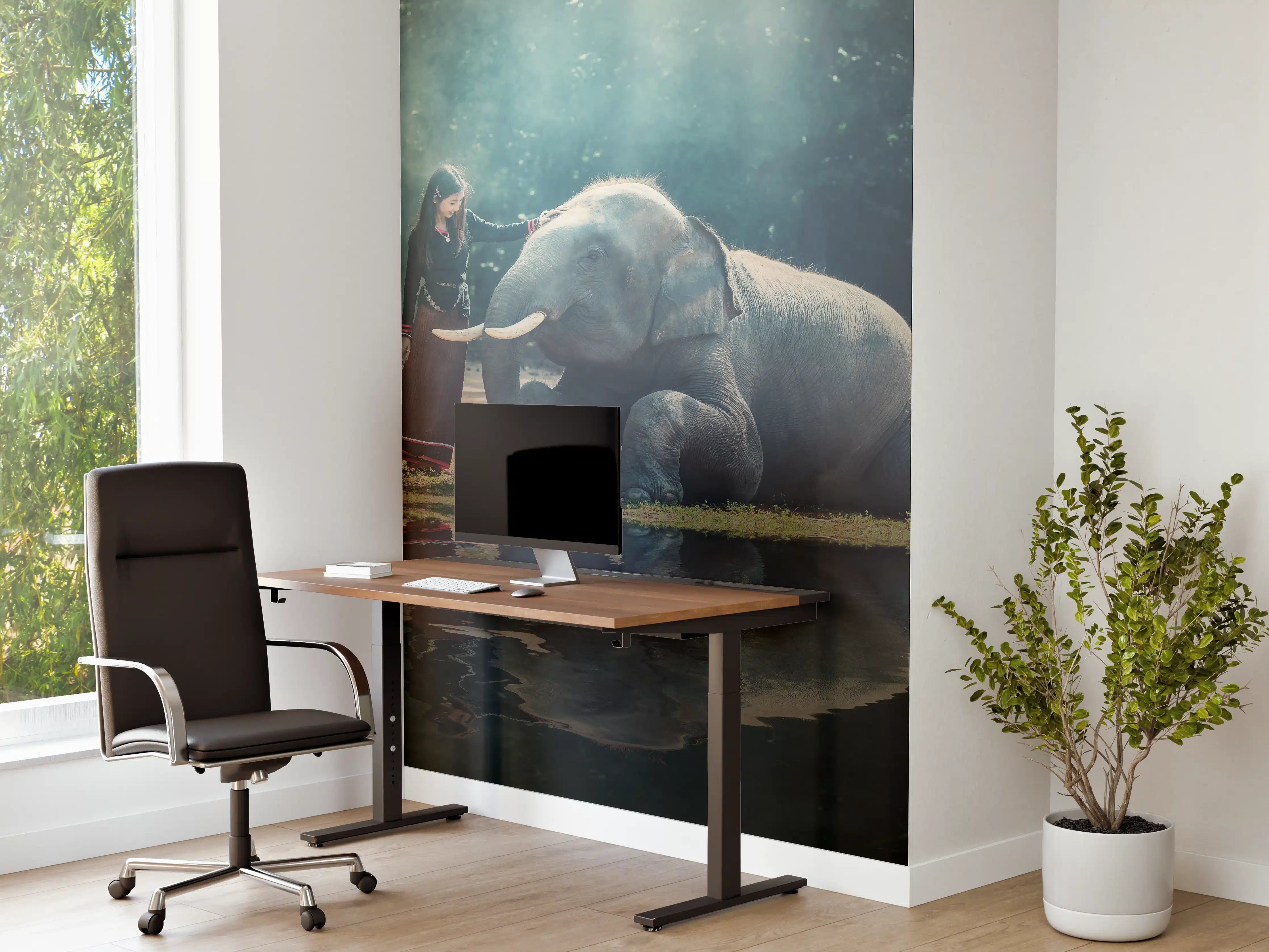 Büro Wandgestaltung - Mädchen mit lächelndem Elefanten in Asien