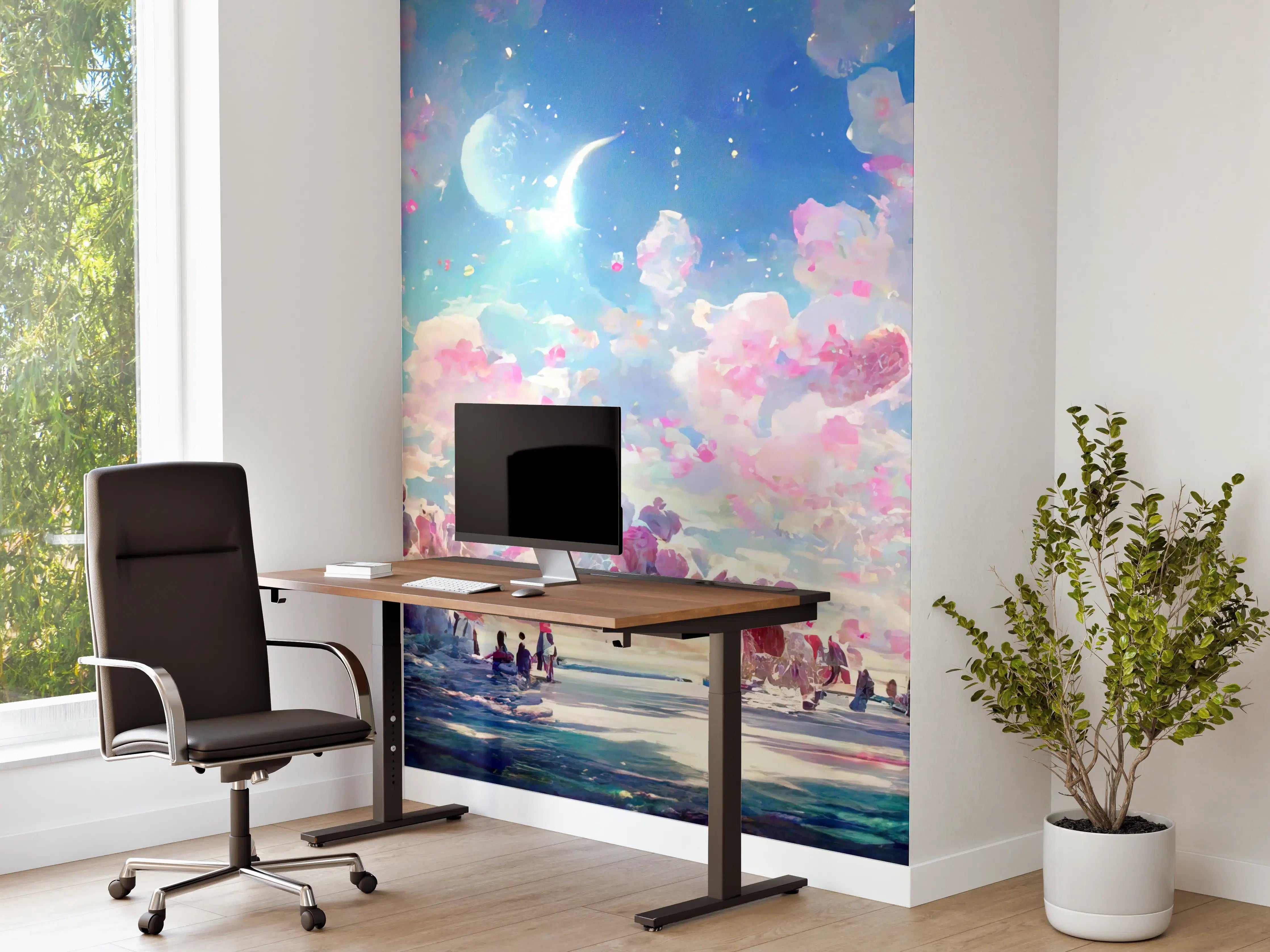 Büro Wandgestaltung - Magische Himmelslandschaft Rosa Blau