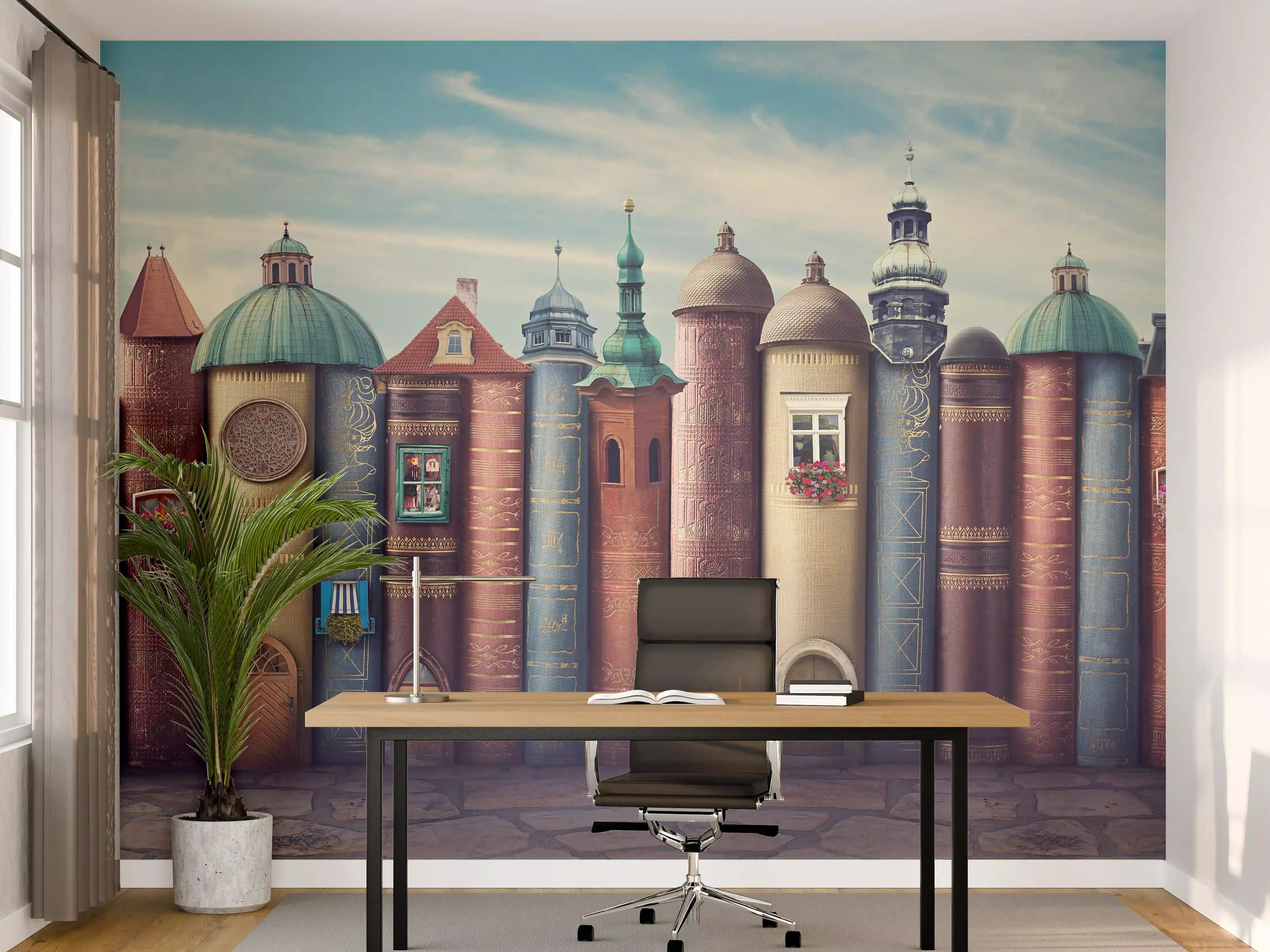 Büro Wandgestaltung - Magische Stadt aus Büchern