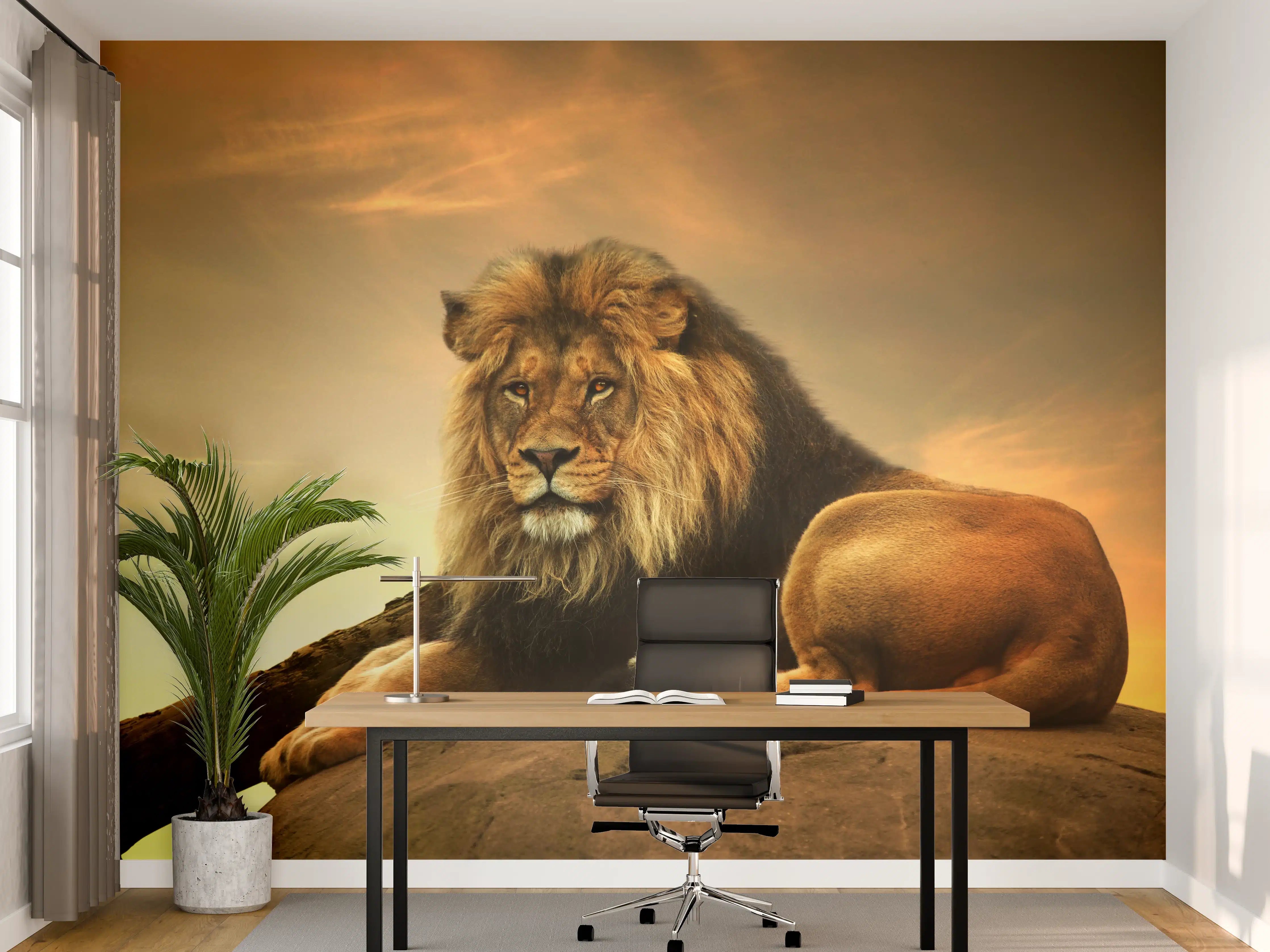 Büro Wandgestaltung - Majestätischer Löwe auf Fels