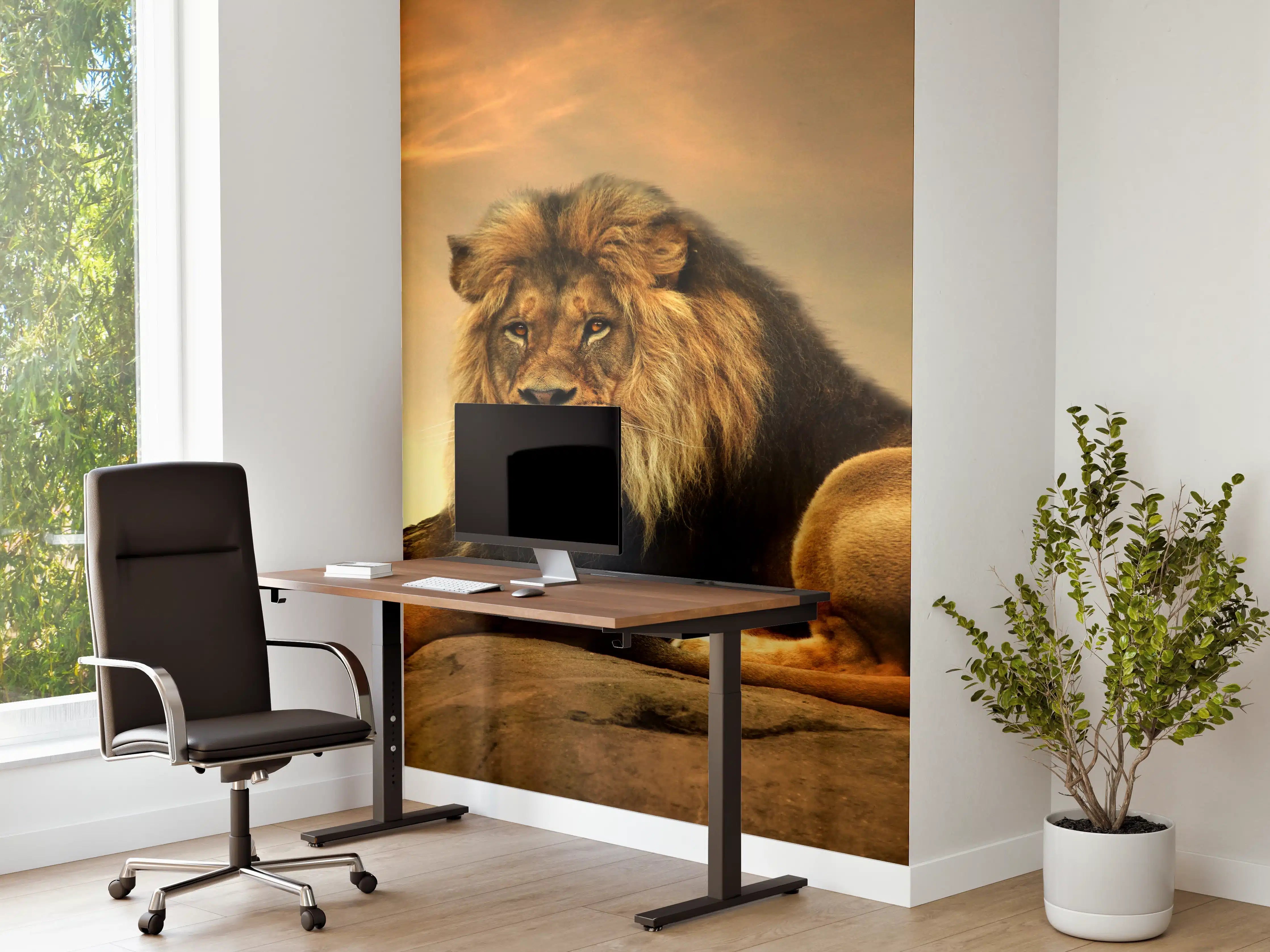 Büro Wandgestaltung - Majestätischer Löwe auf Fels