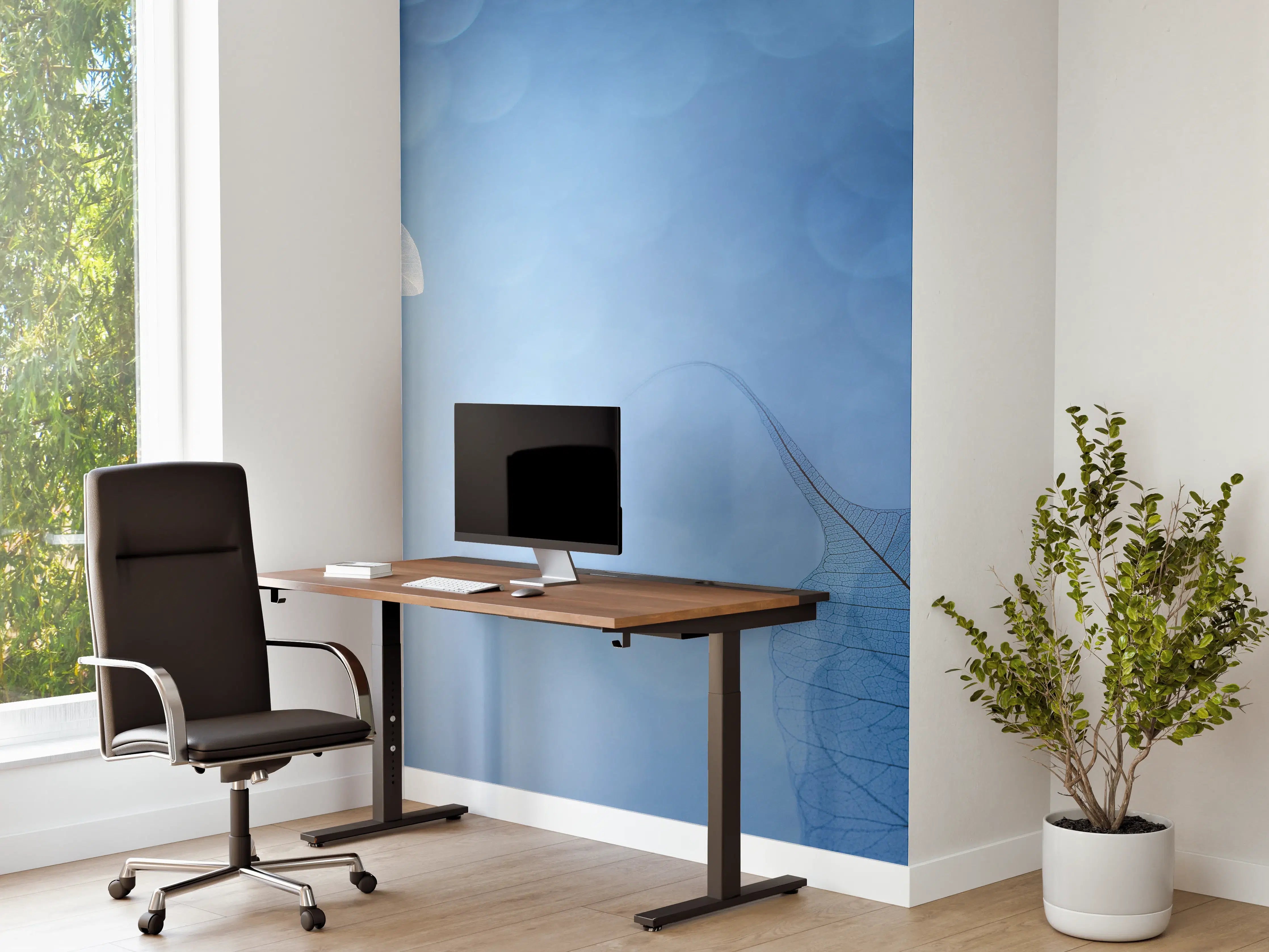 Büro Wandgestaltung - Makro Blätter Blau-Grau Kunst
