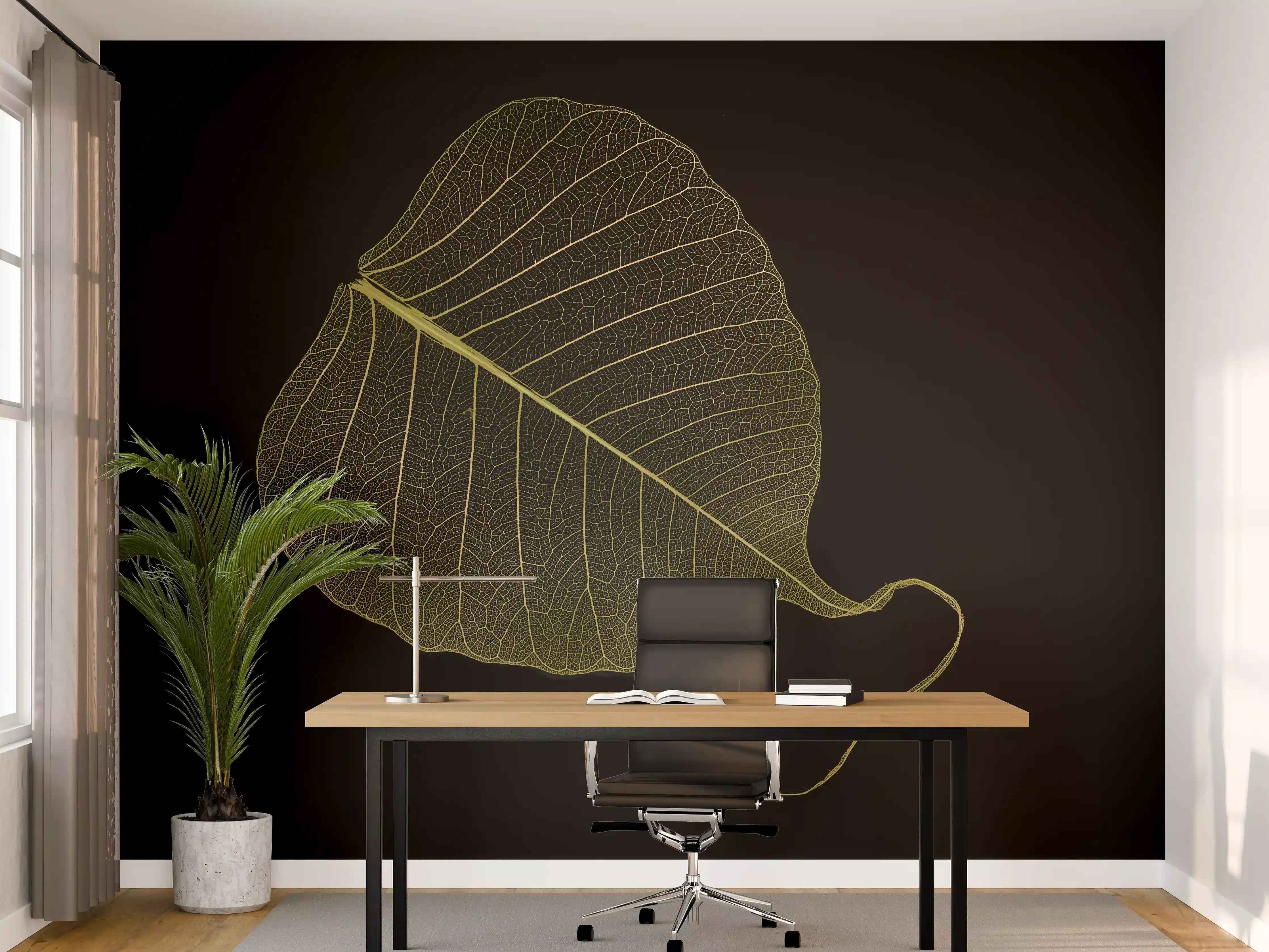 Büro Wandgestaltung - Makro Blattstruktur Schwarz-Gelb