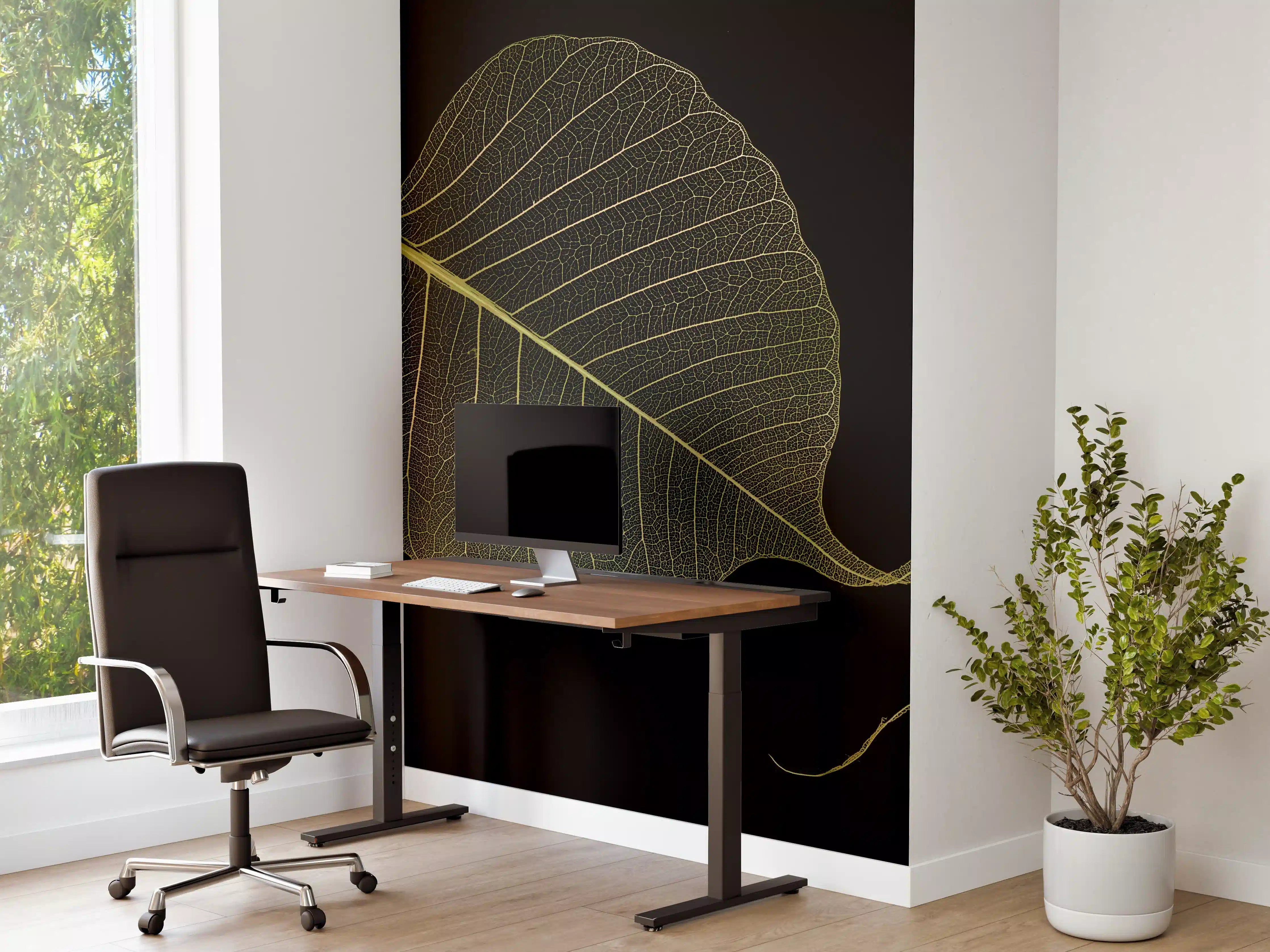 Büro Wandgestaltung - Makro Blattstruktur Schwarz-Gelb