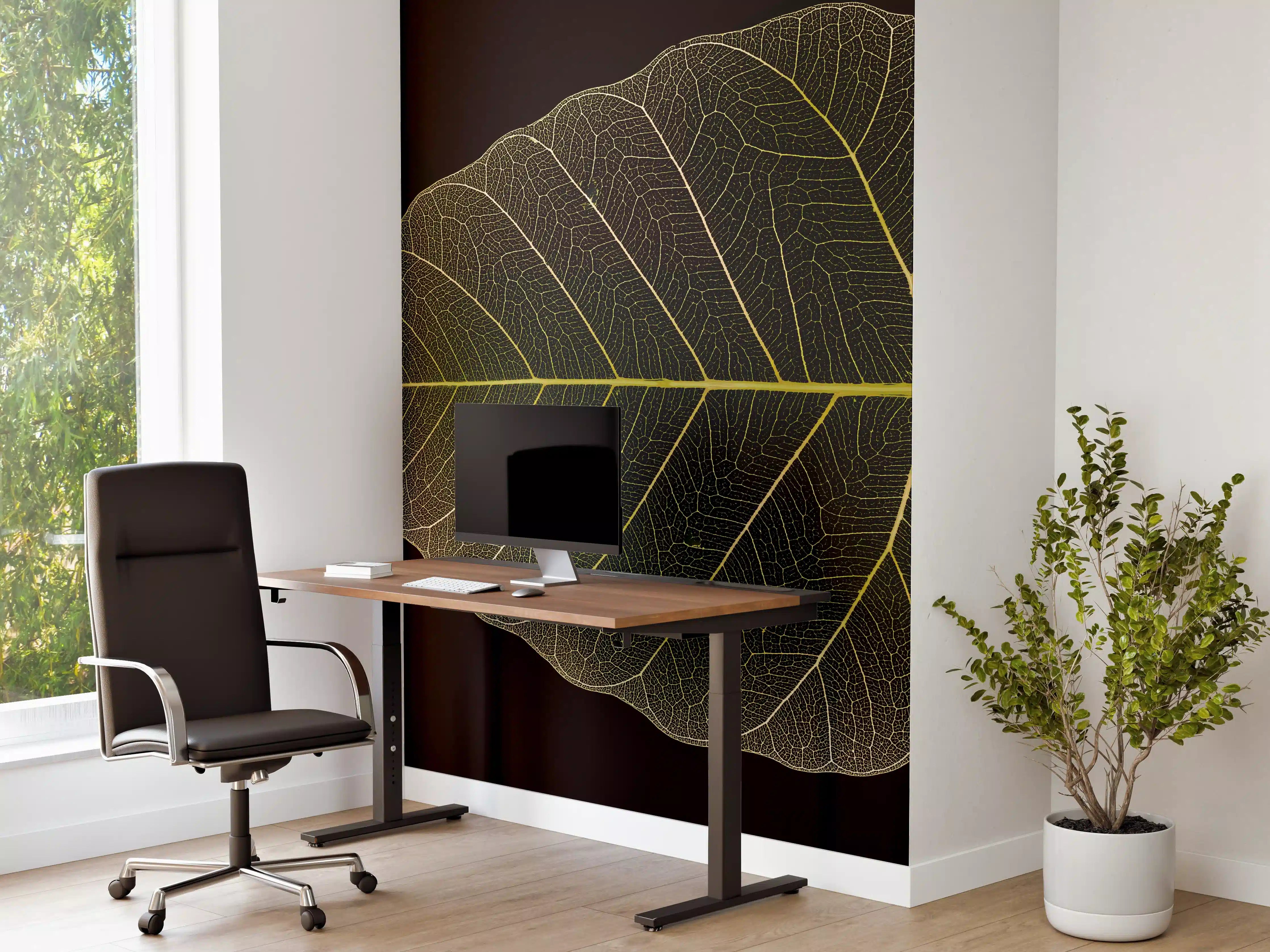 Büro Wandgestaltung - Makrofotografie Blattstruktur Gelb