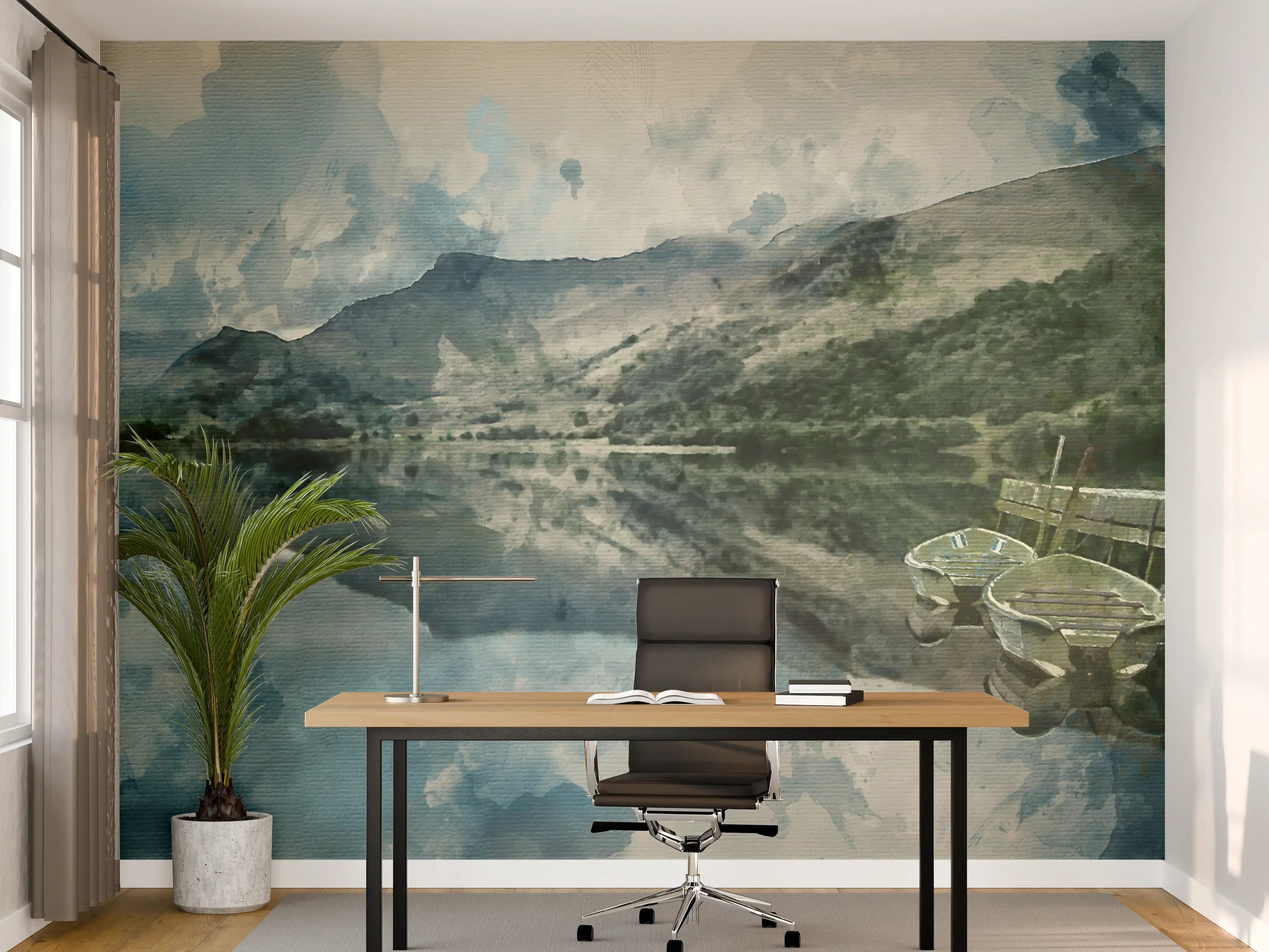 Büro Wandgestaltung - Malerei mit Wasserfarben von Seenlandschaft