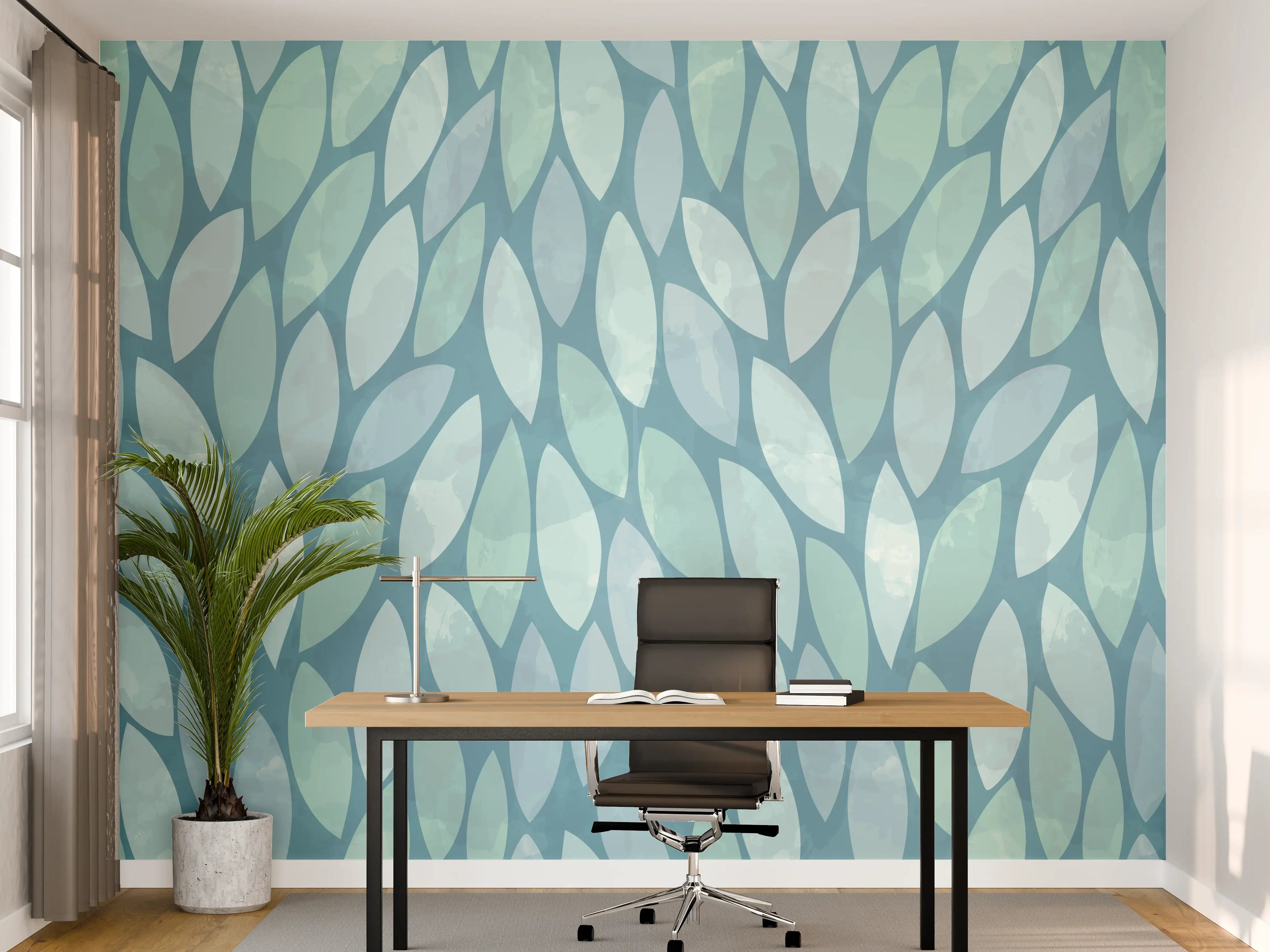 Büro Wandgestaltung - Malerische Wasserfarben-Tapete in Blau