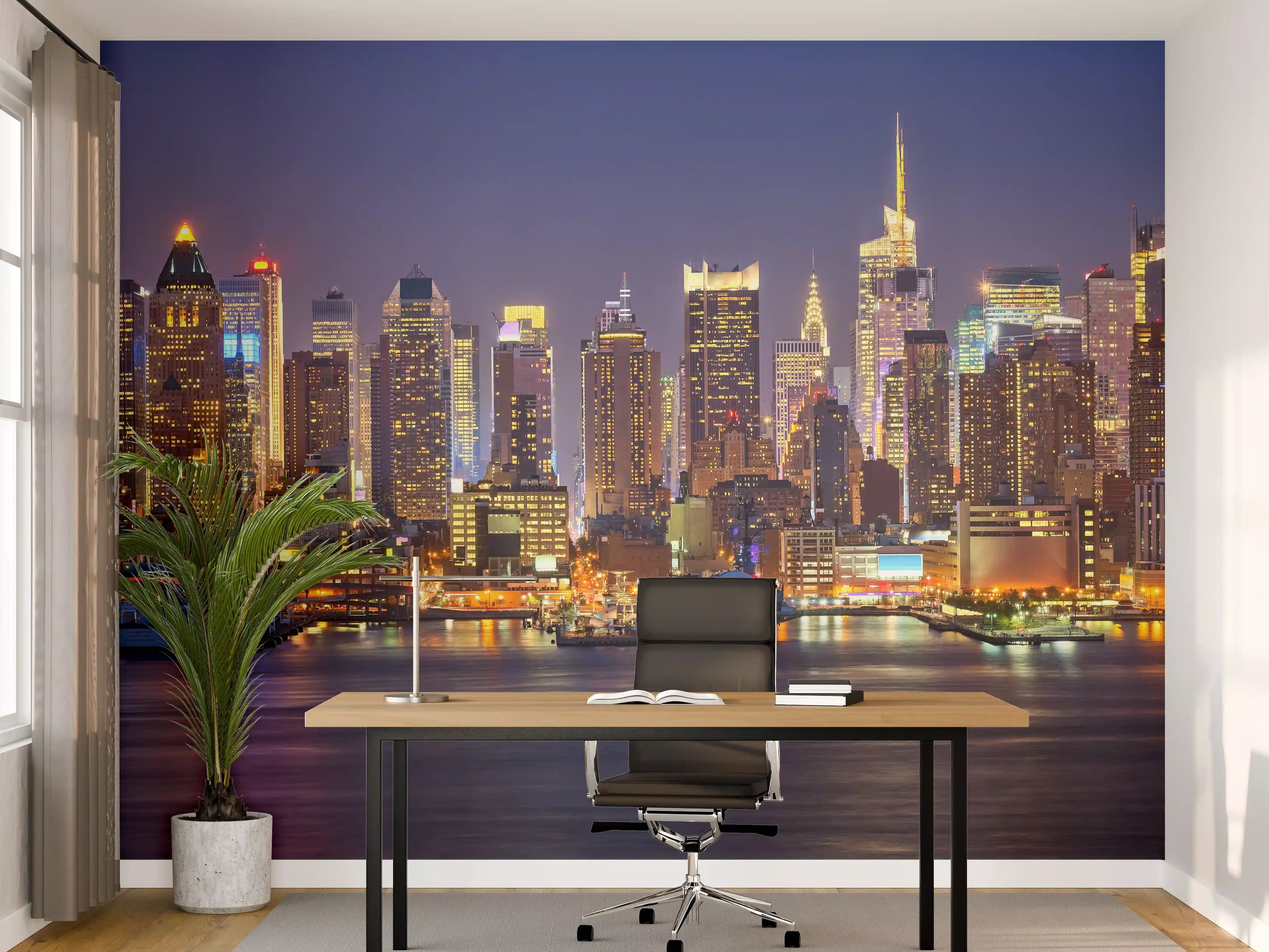 Büro Wandgestaltung - Manhattan Skyline bei Nacht