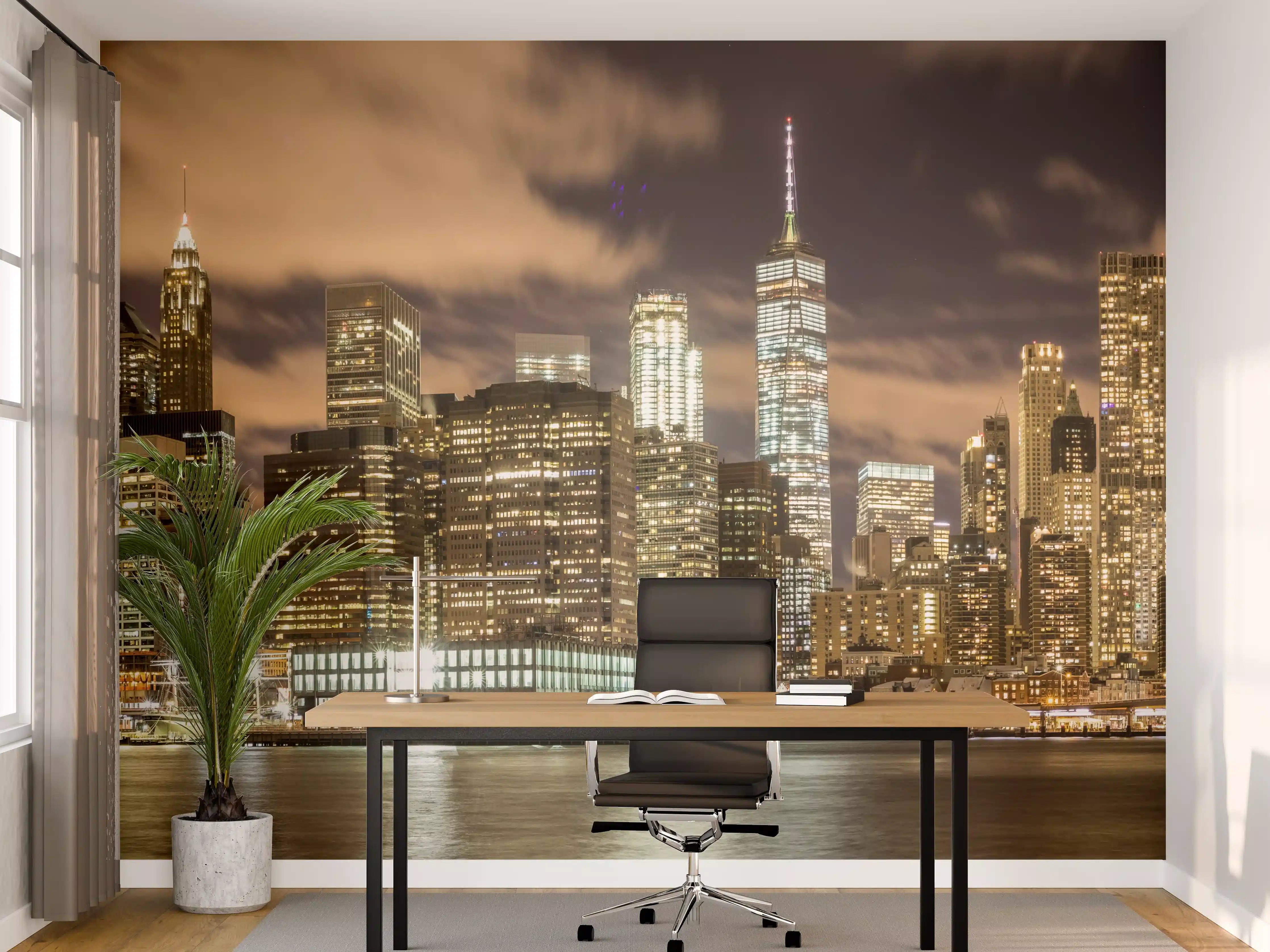 Büro Wandgestaltung - Manhattan Skyline im Glanz der Nacht