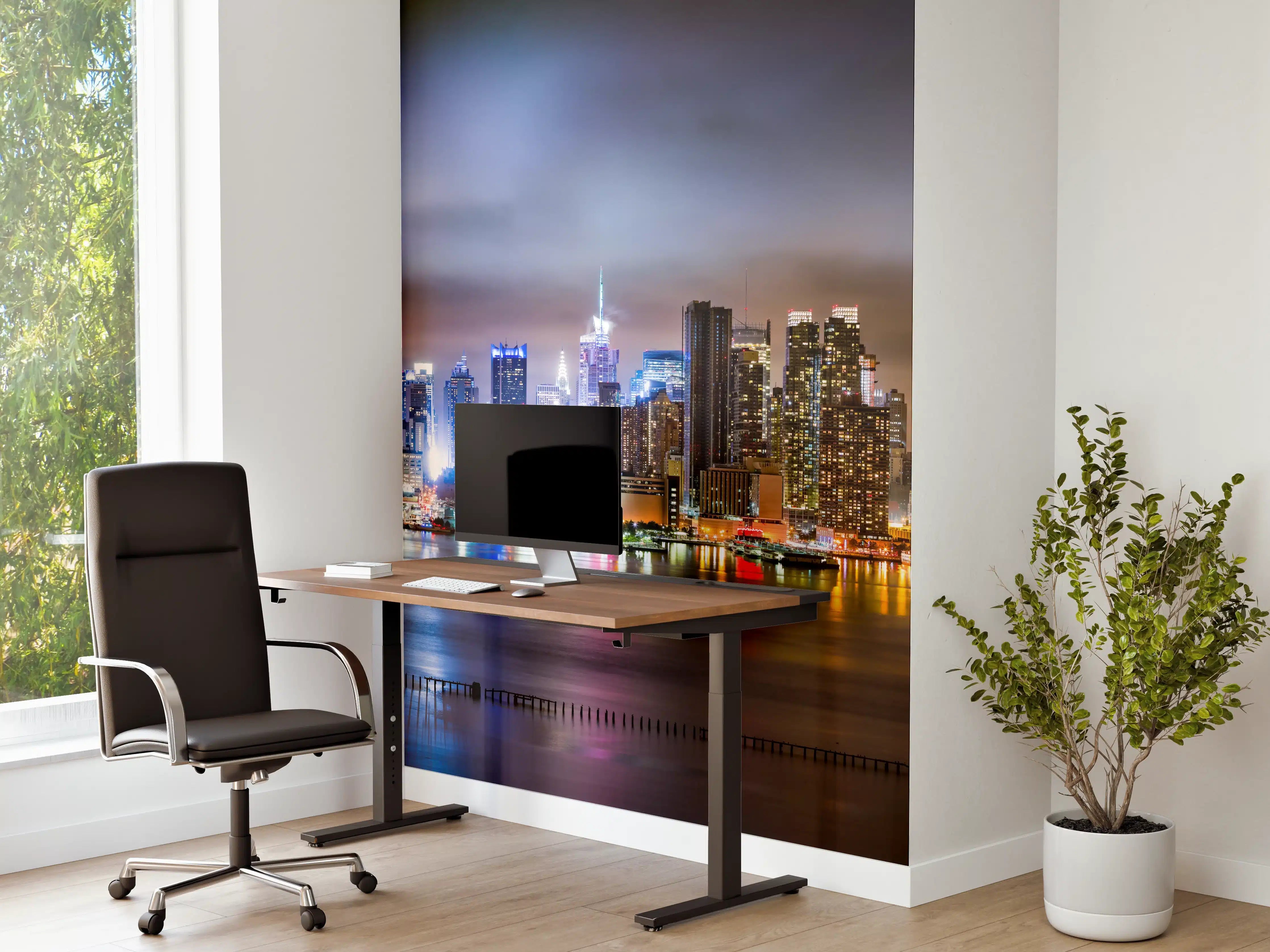 Büro Wandgestaltung - Manhattan Skyline im nächtlichen Panorama