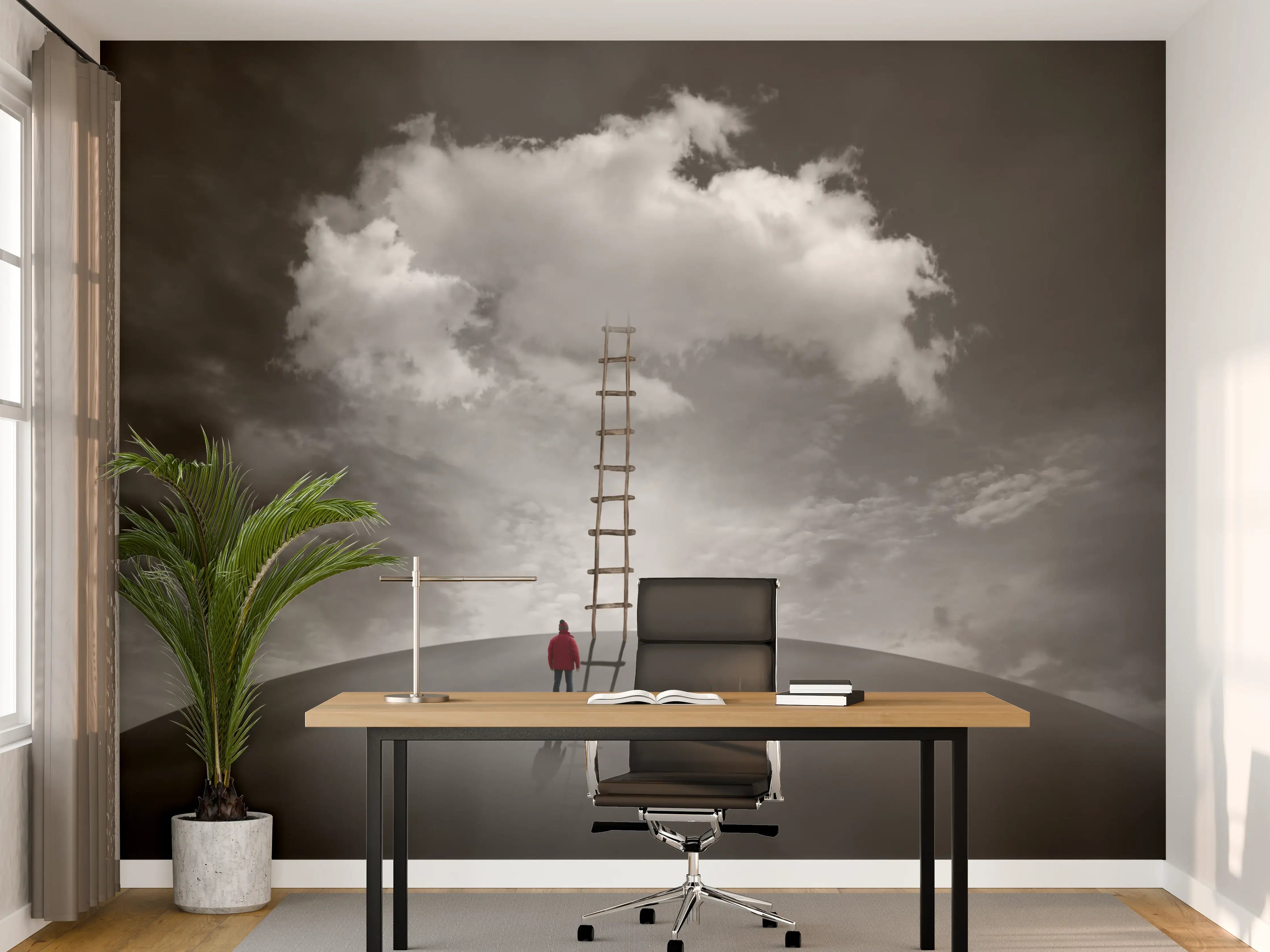 Büro Wandgestaltung - Mann vor Wolke mit Leiter
