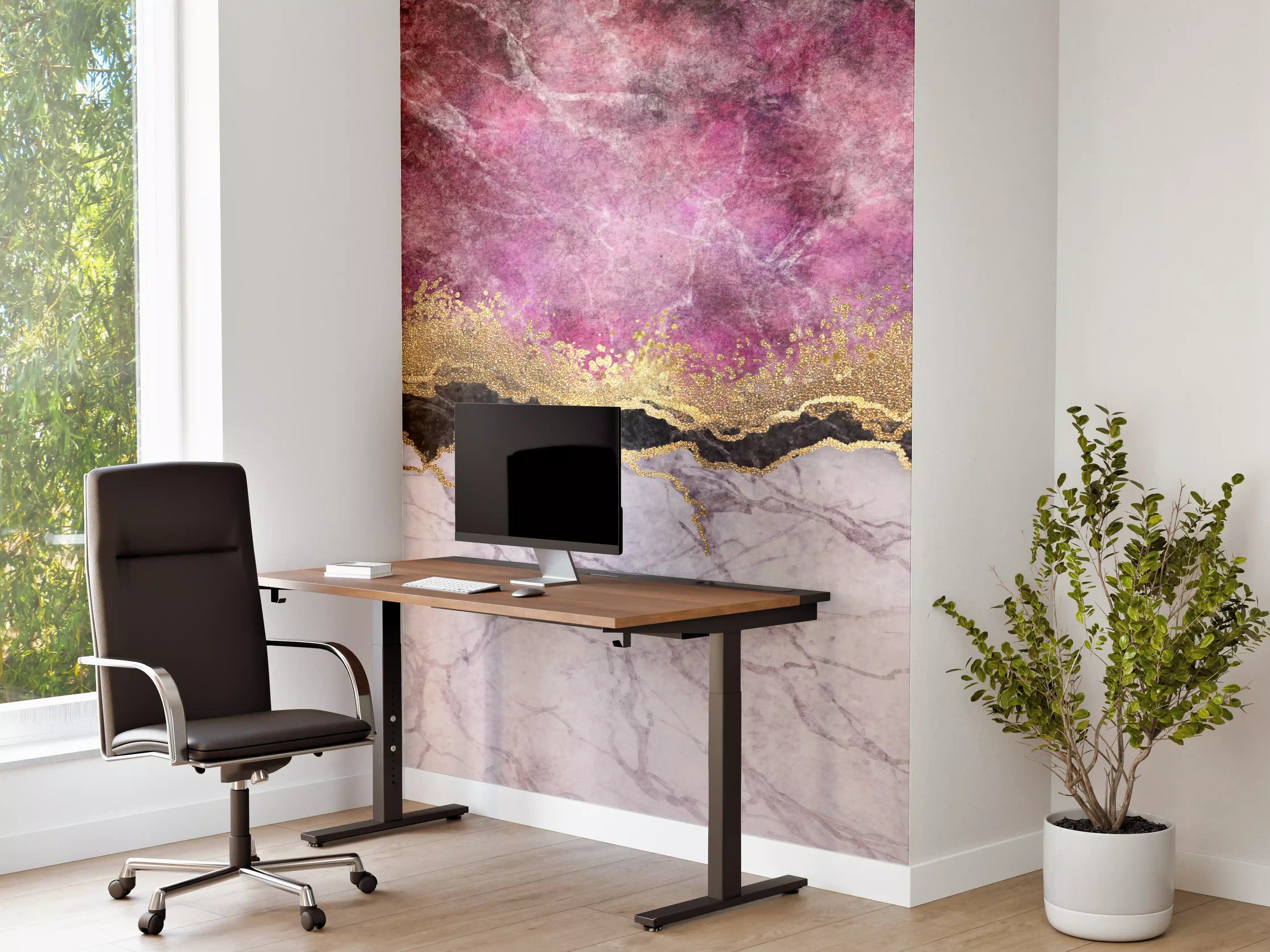 Büro Wandgestaltung - Marble and Gold Texture with Pink Accents