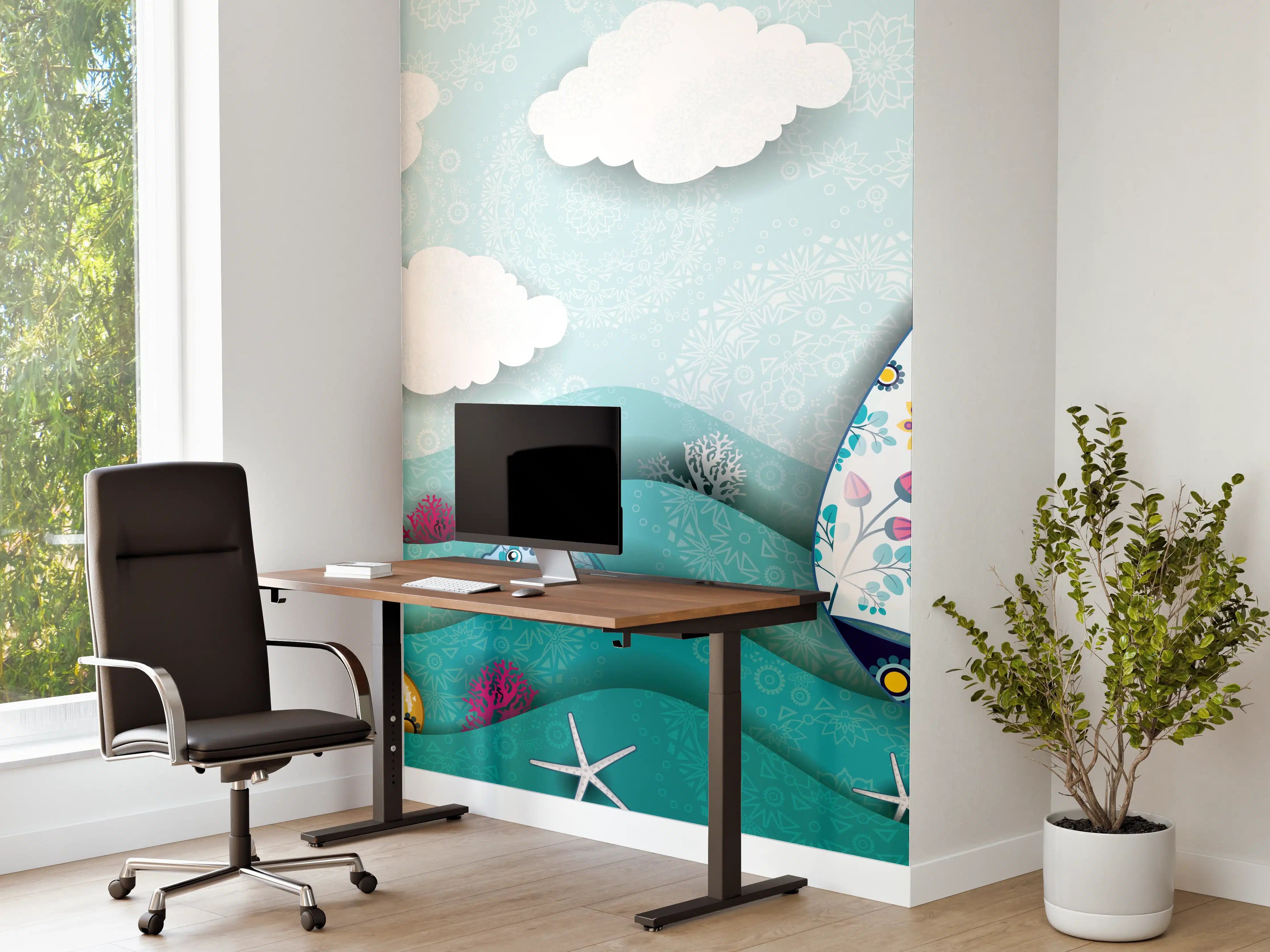 Büro Wandgestaltung - Marines Motiv mit Leuchtturm und Boot