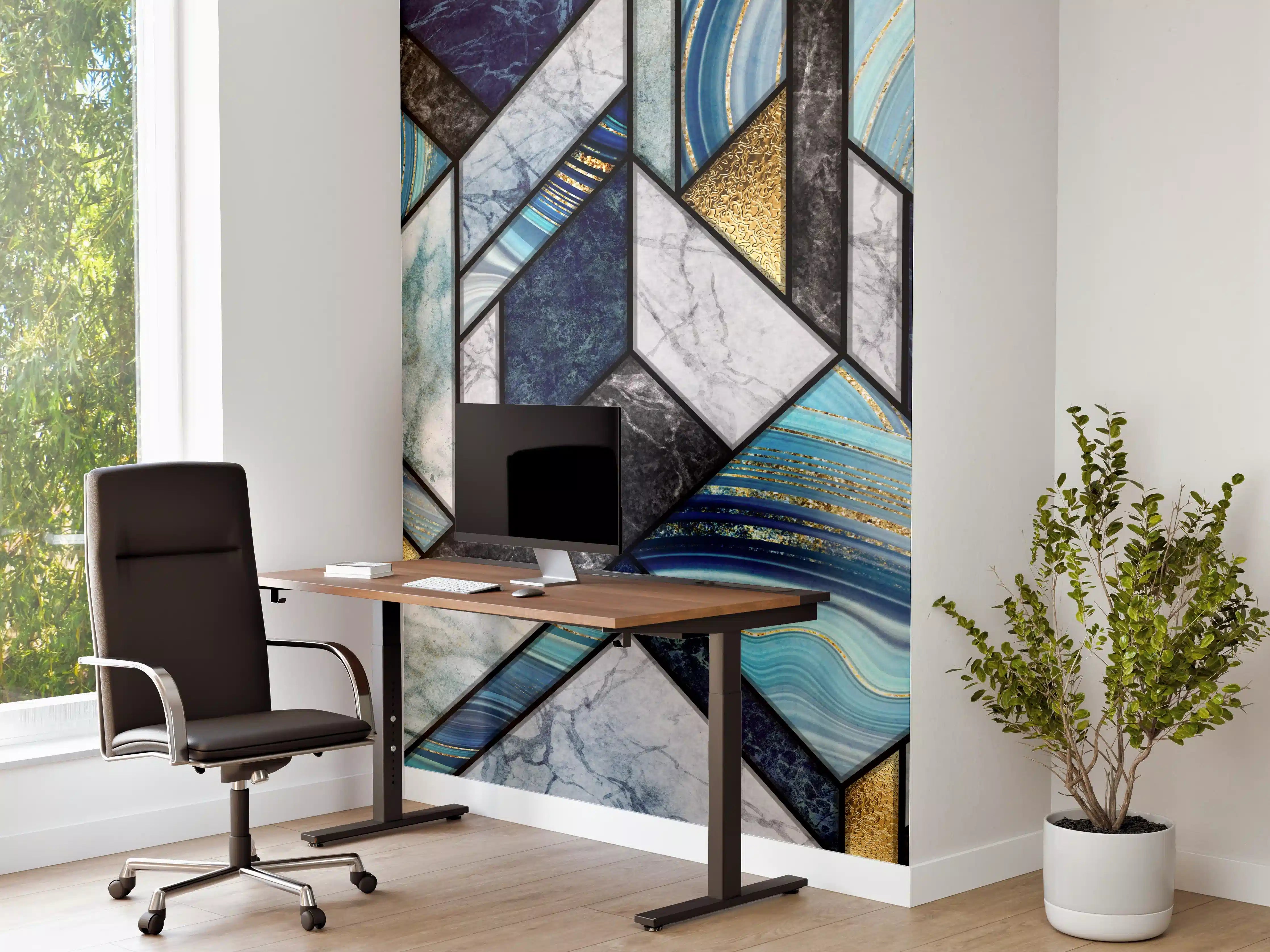 Büro Wandgestaltung - Marmor Granit Gold Inlay