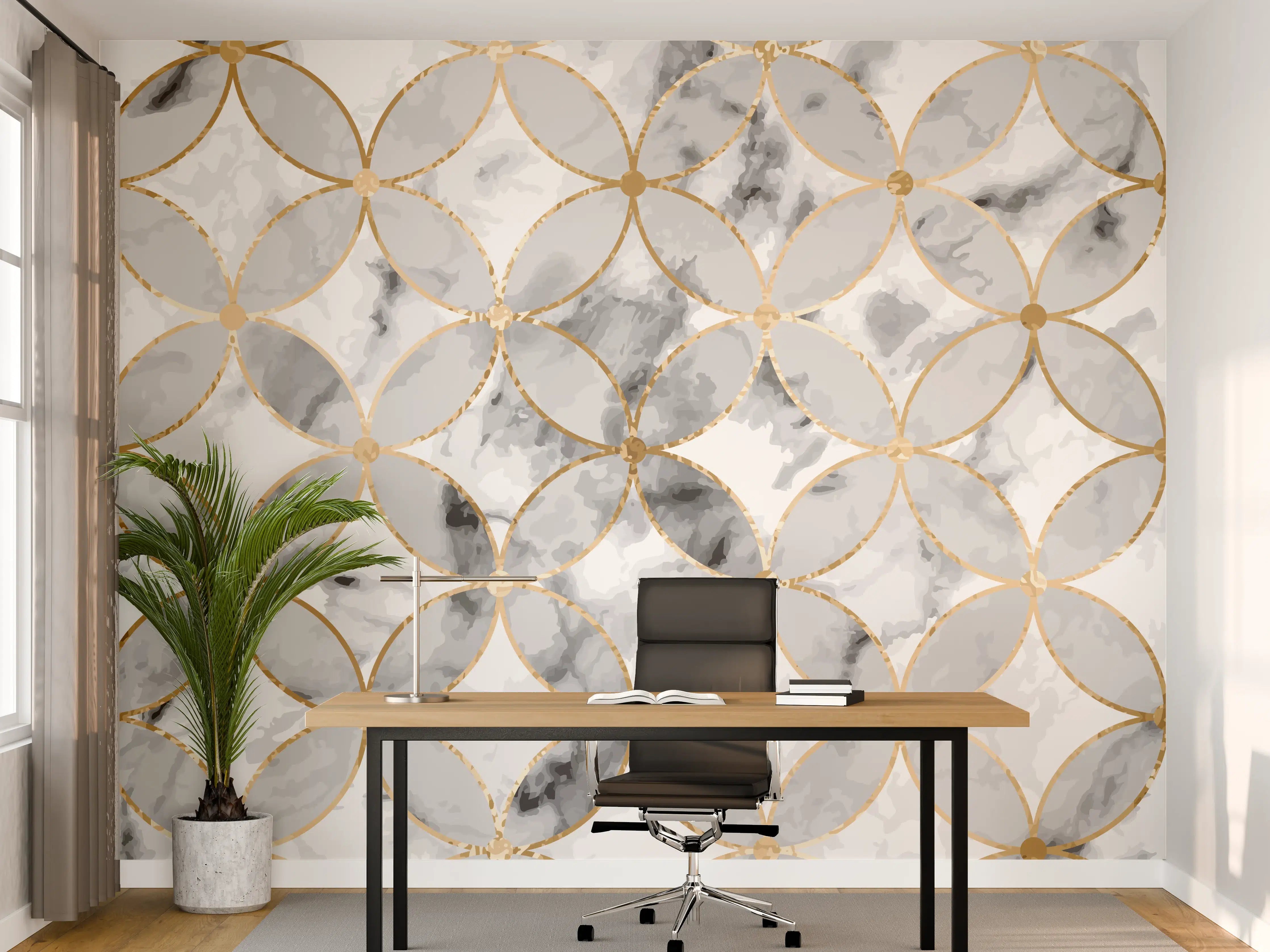 Büro Wandgestaltung - Marmoroptik Gold Grau Weiß