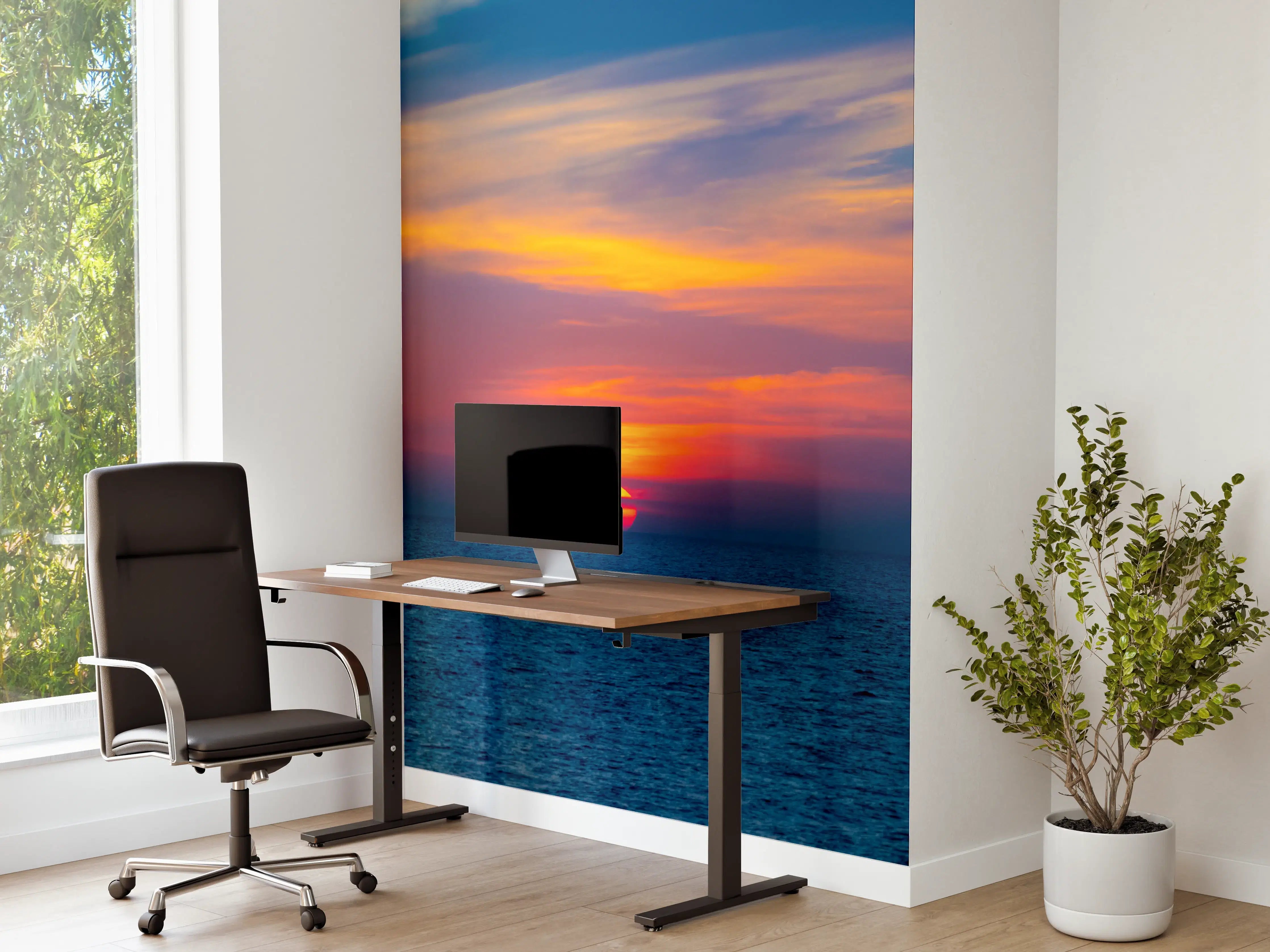 Büro Wandgestaltung - Meer-Sonnenuntergang Blau-Orange
