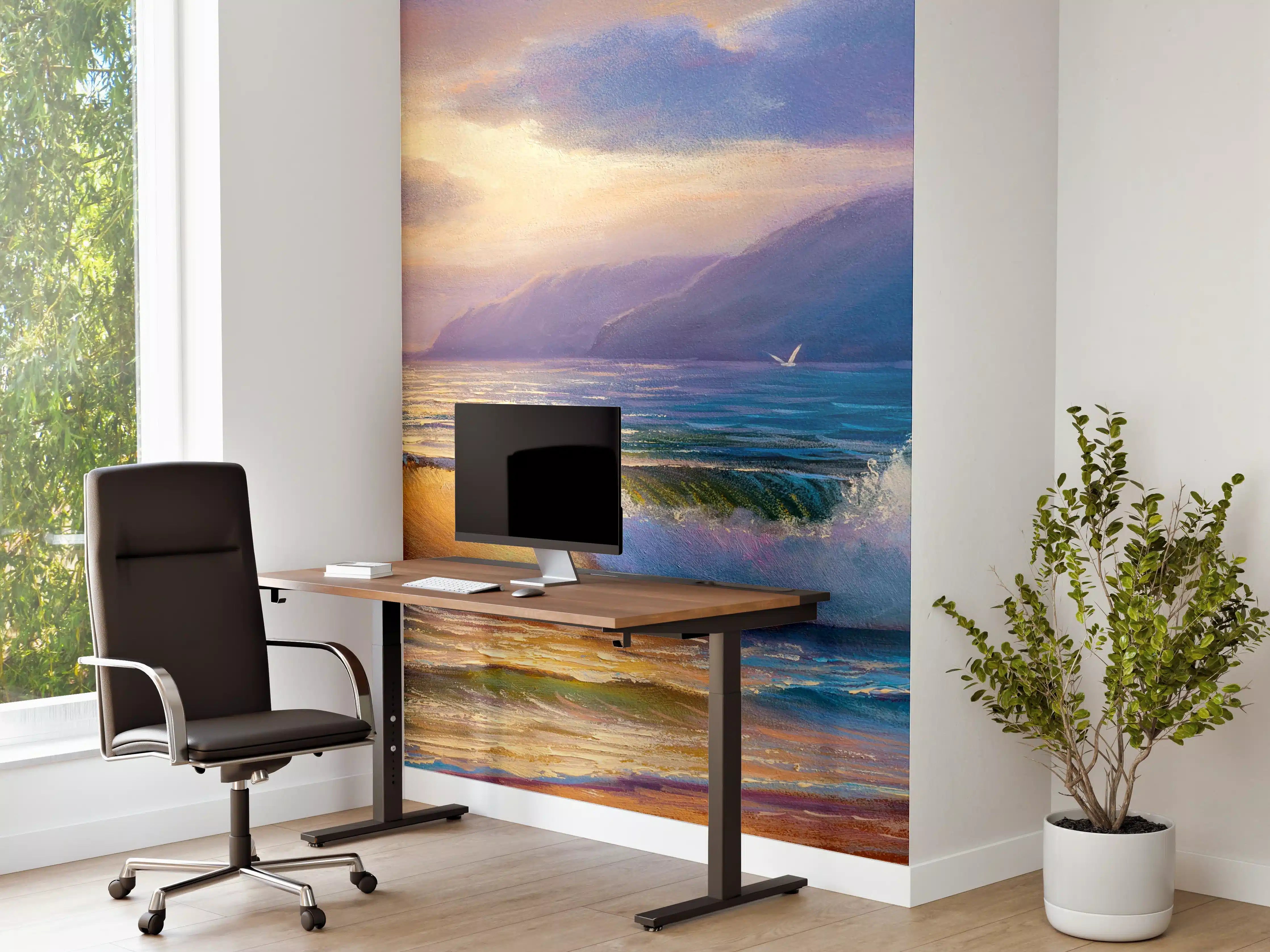Büro Wandgestaltung - Meereswelle am Strand bei Sonnenuntergang